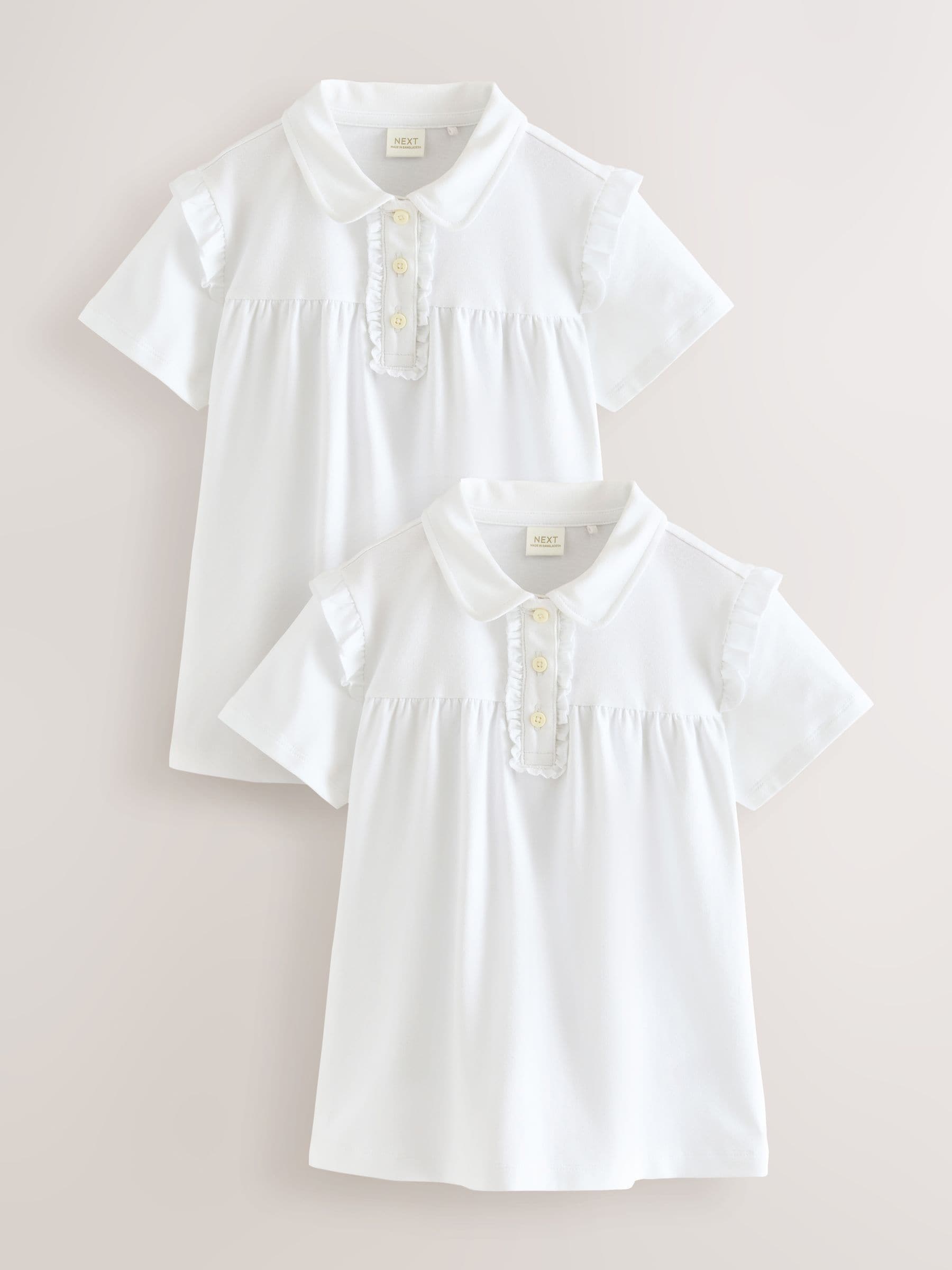 White Cotton Stretch Frill Shoulder School Polo Tops 2 Pack (3-16yrs)