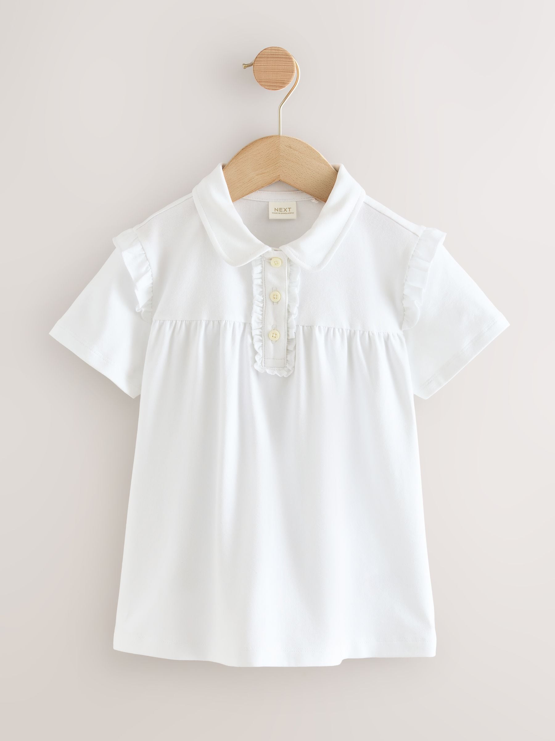 White Cotton Stretch Frill Shoulder School Polo Tops 2 Pack (3-16yrs)