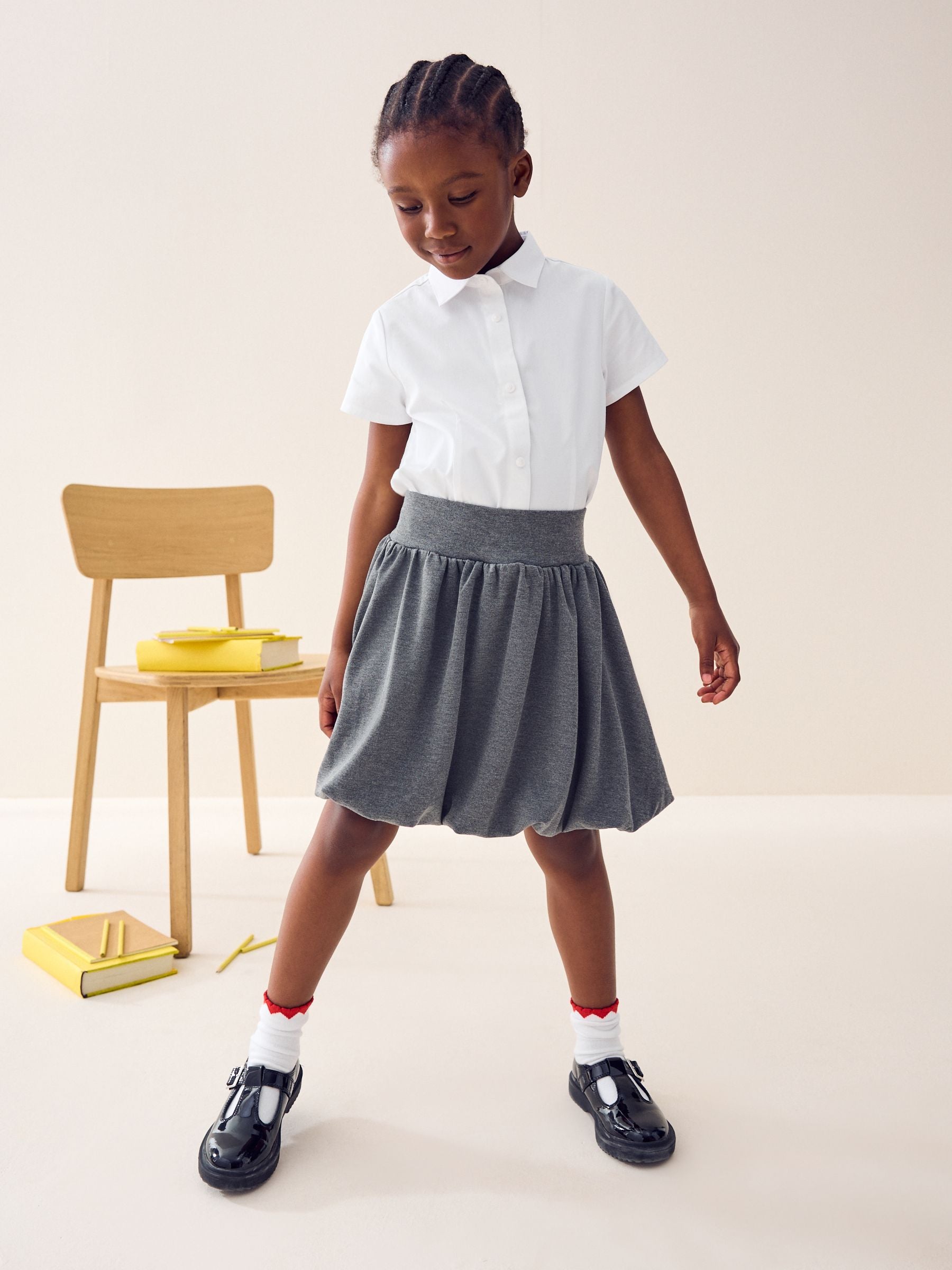 Grey Pull-On Jersey Stretch Bubble Hem Skirt (3-17yrs)