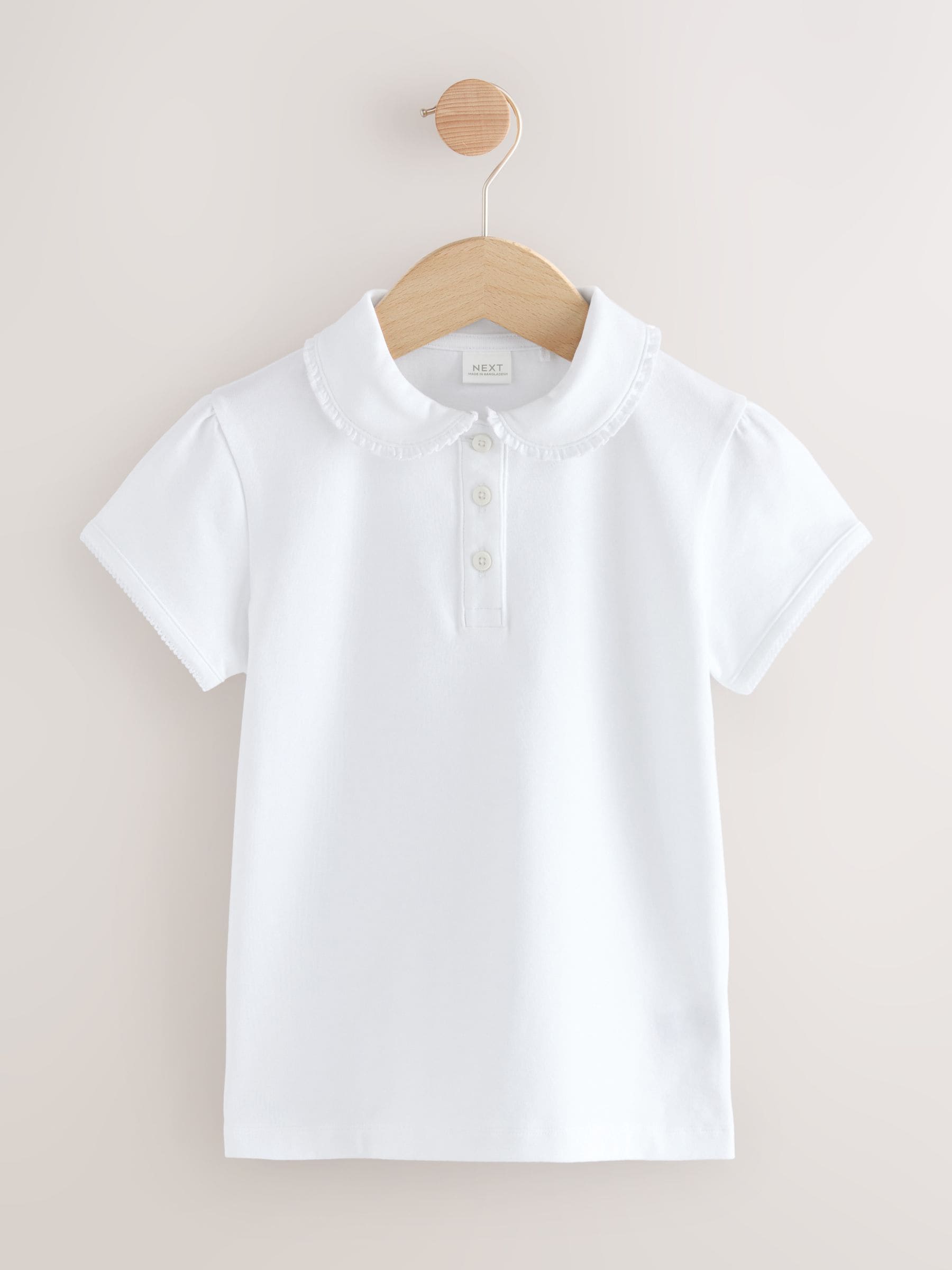 White 5 Pack Cotton Stretch Frill Collar School Polo Tops (3-16yrs)
