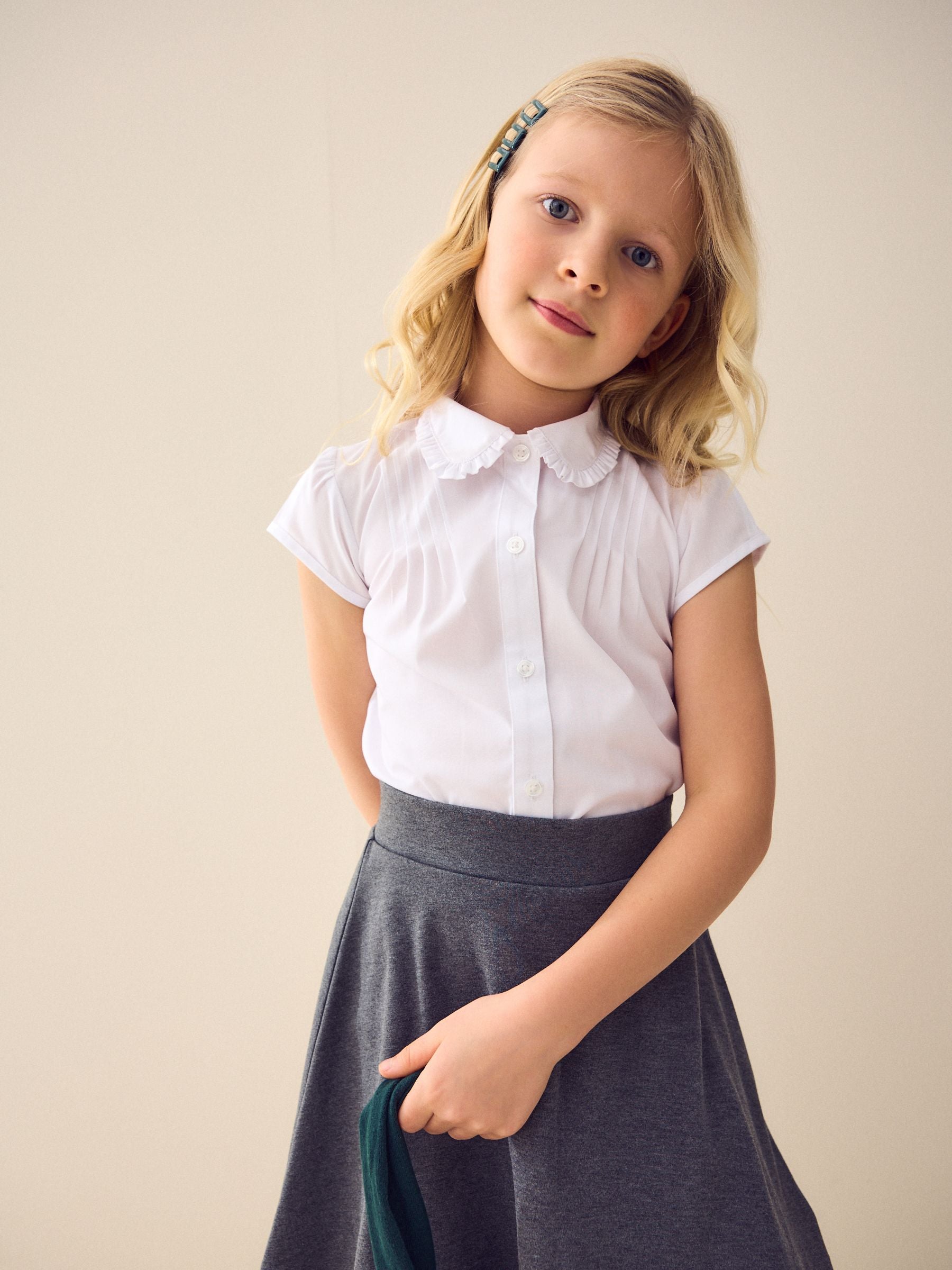 White Short Sleeve Ruffle Collar School Shirt (3-15yrs)