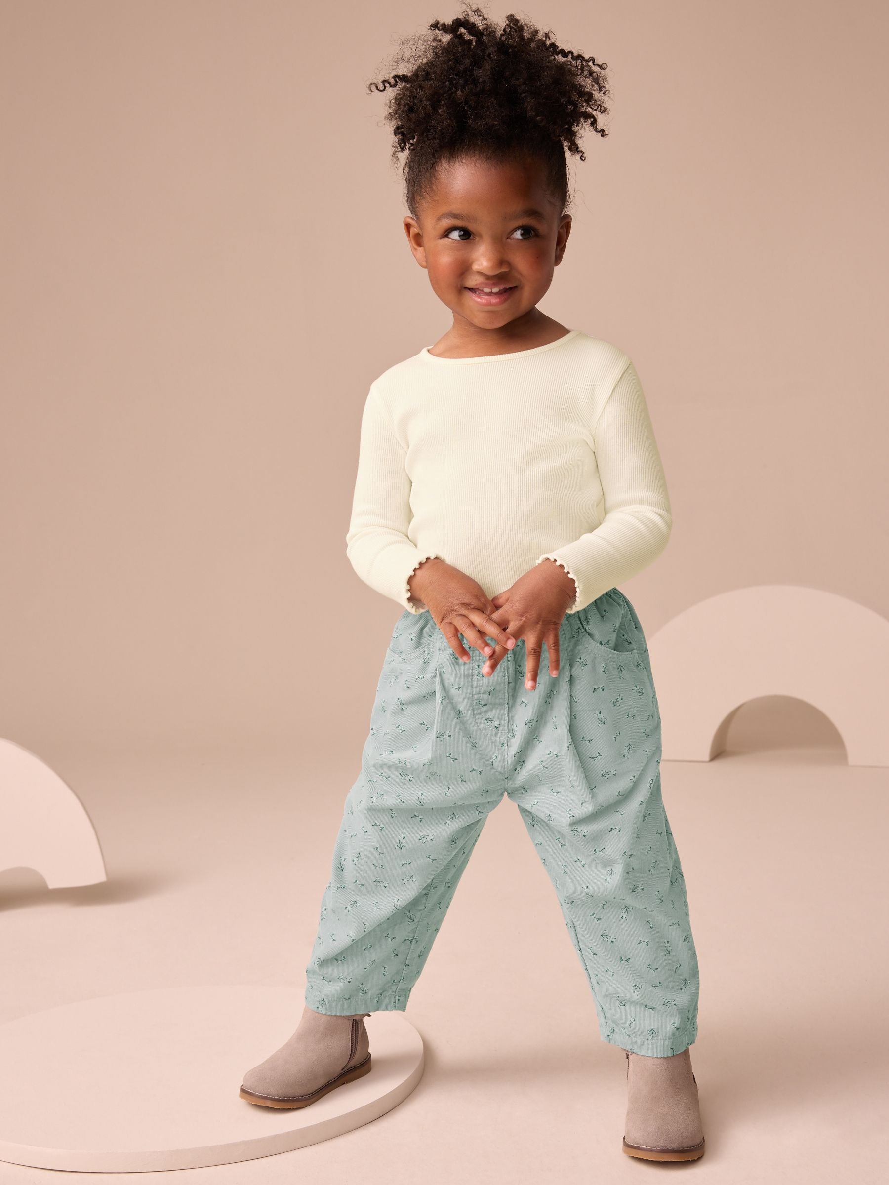 Blue Floral Print Cord Trousers (3mths-7yrs)