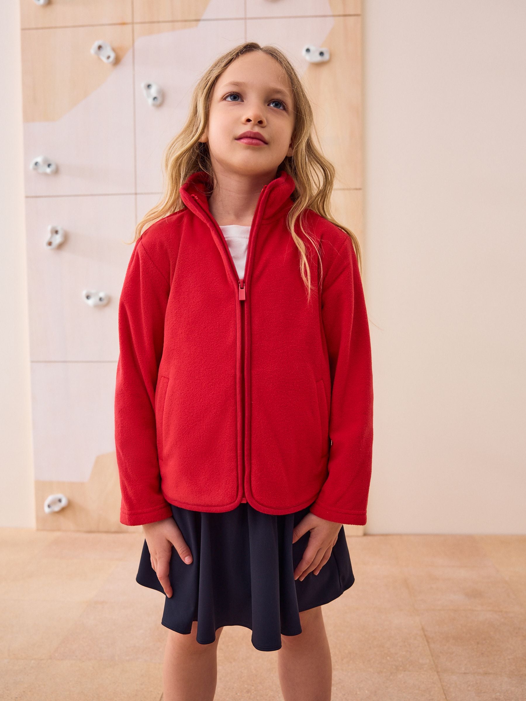 Red Zip-Up Fleece Jacket With Pockets (3-16yrs)