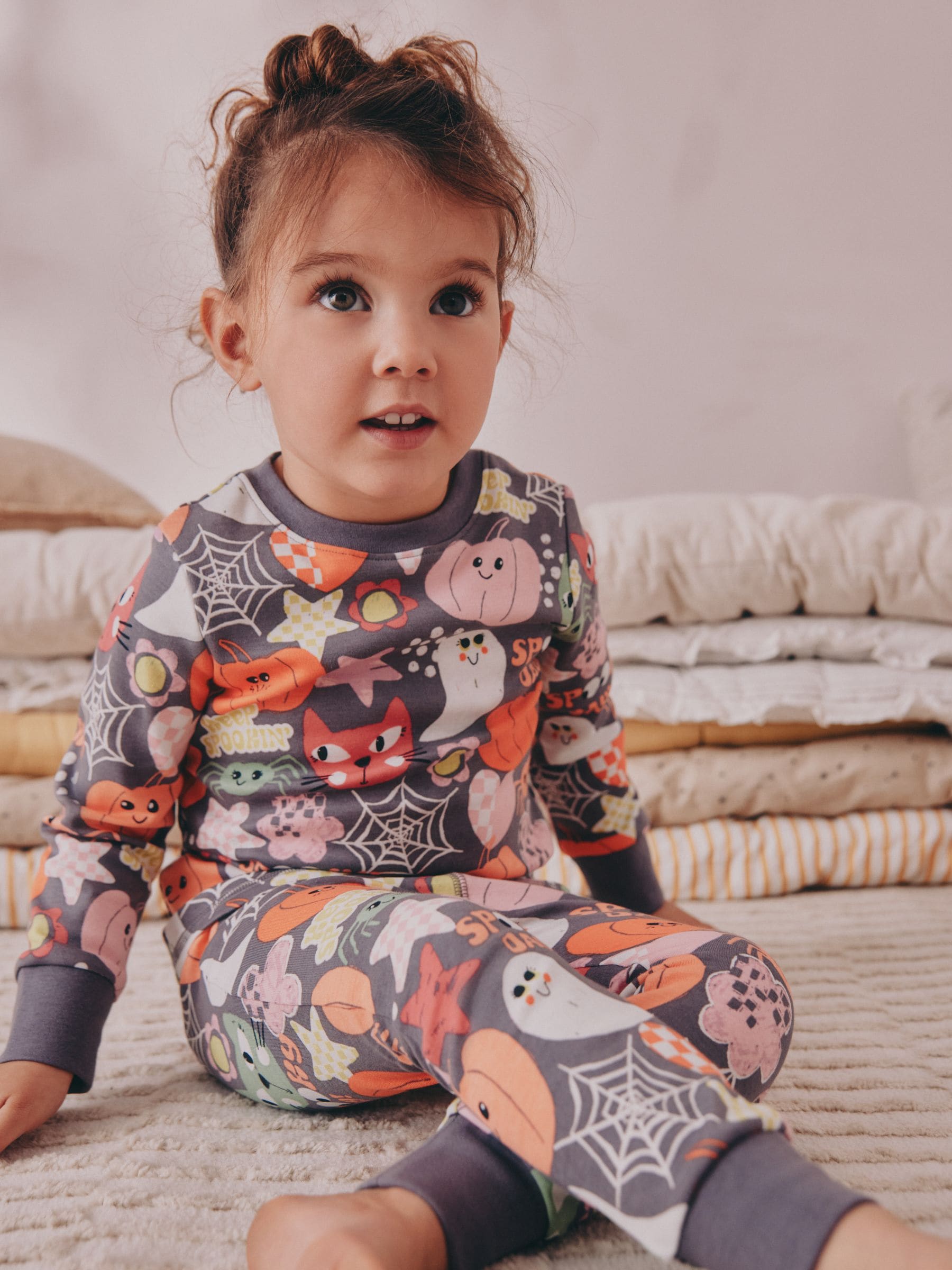 Grey Ghost & Pumpkin Print Halloween Snuggle Pyjamas (9mths-12yrs)
