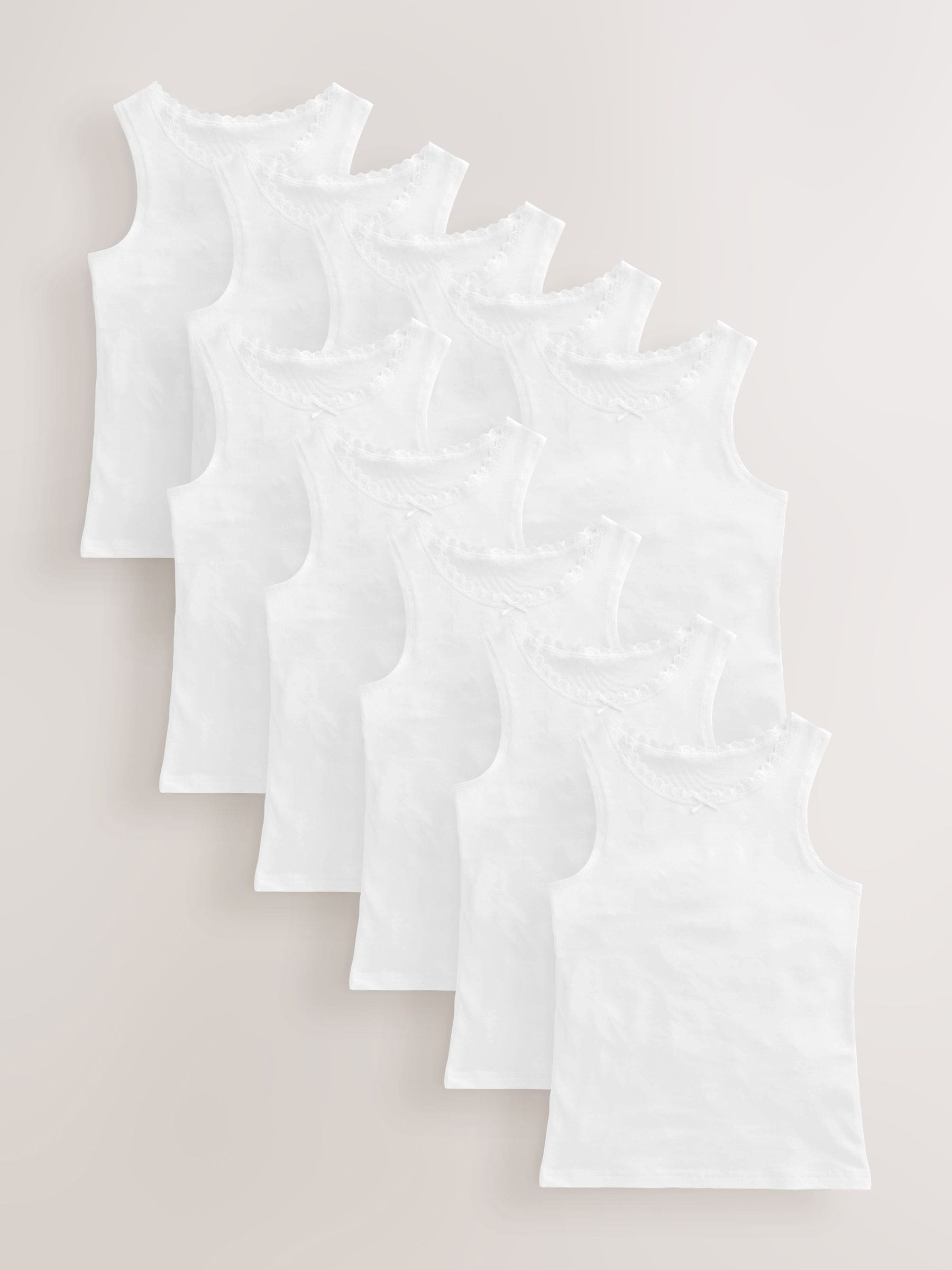 White 10 Pack Lace Trim Vest (1.5-16yrs)
