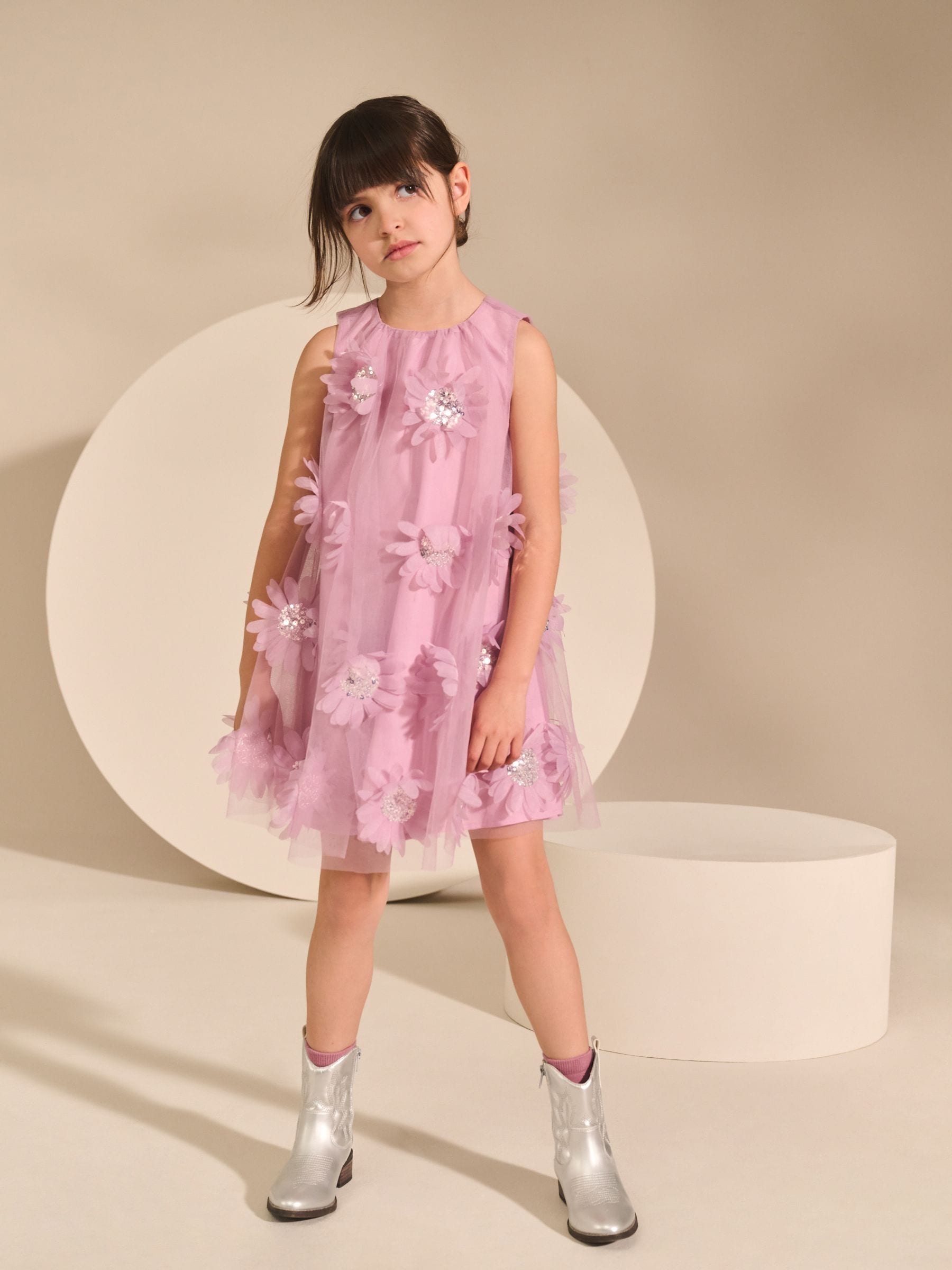 Lilac Purple 3D Floral Print Occasion Dress (3-16yrs)
