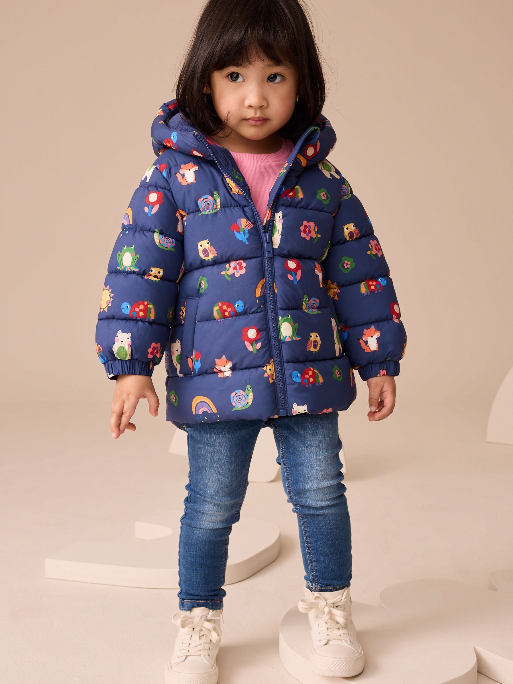 Navy Character Shower Resistant Fleece Lined Hooded Padded Coat (3mths-7yrs)