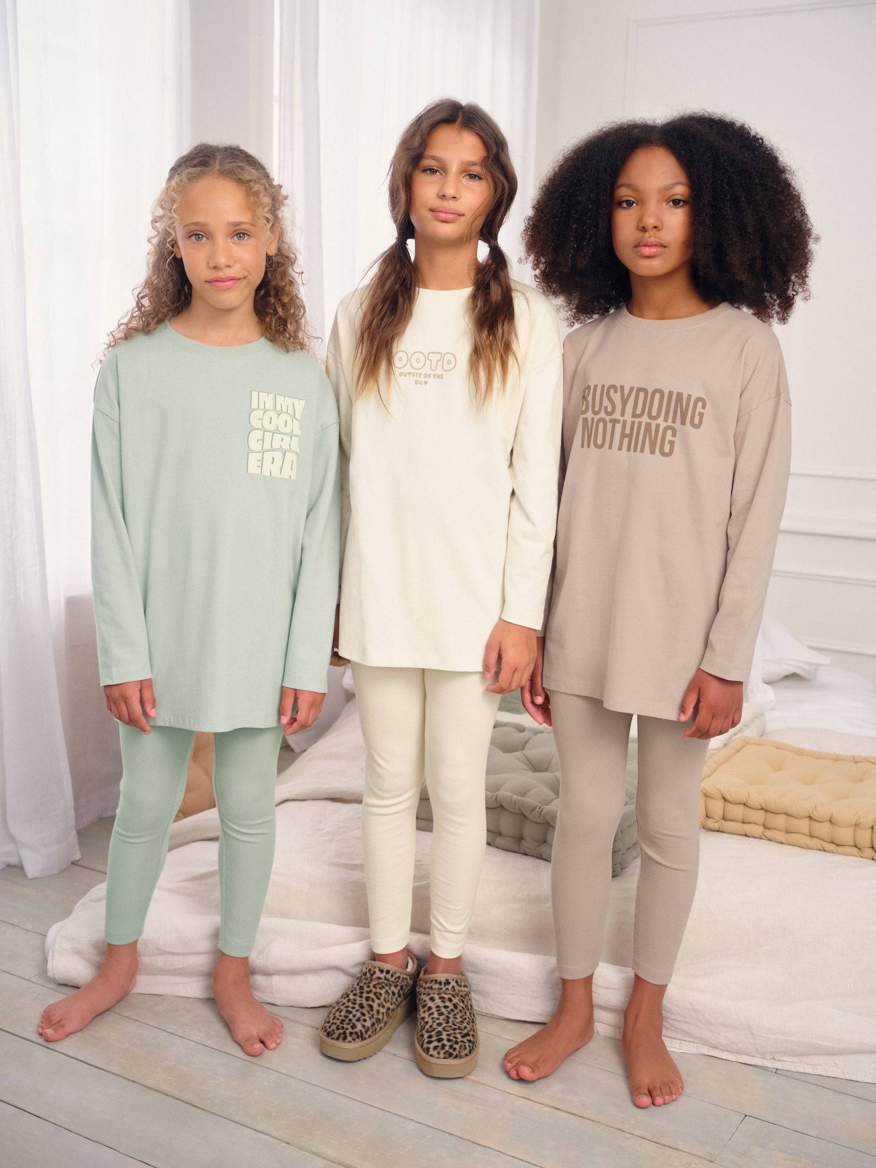 Neutral Slogan Legging Pyjamas 3 Pack (3-16yrs)