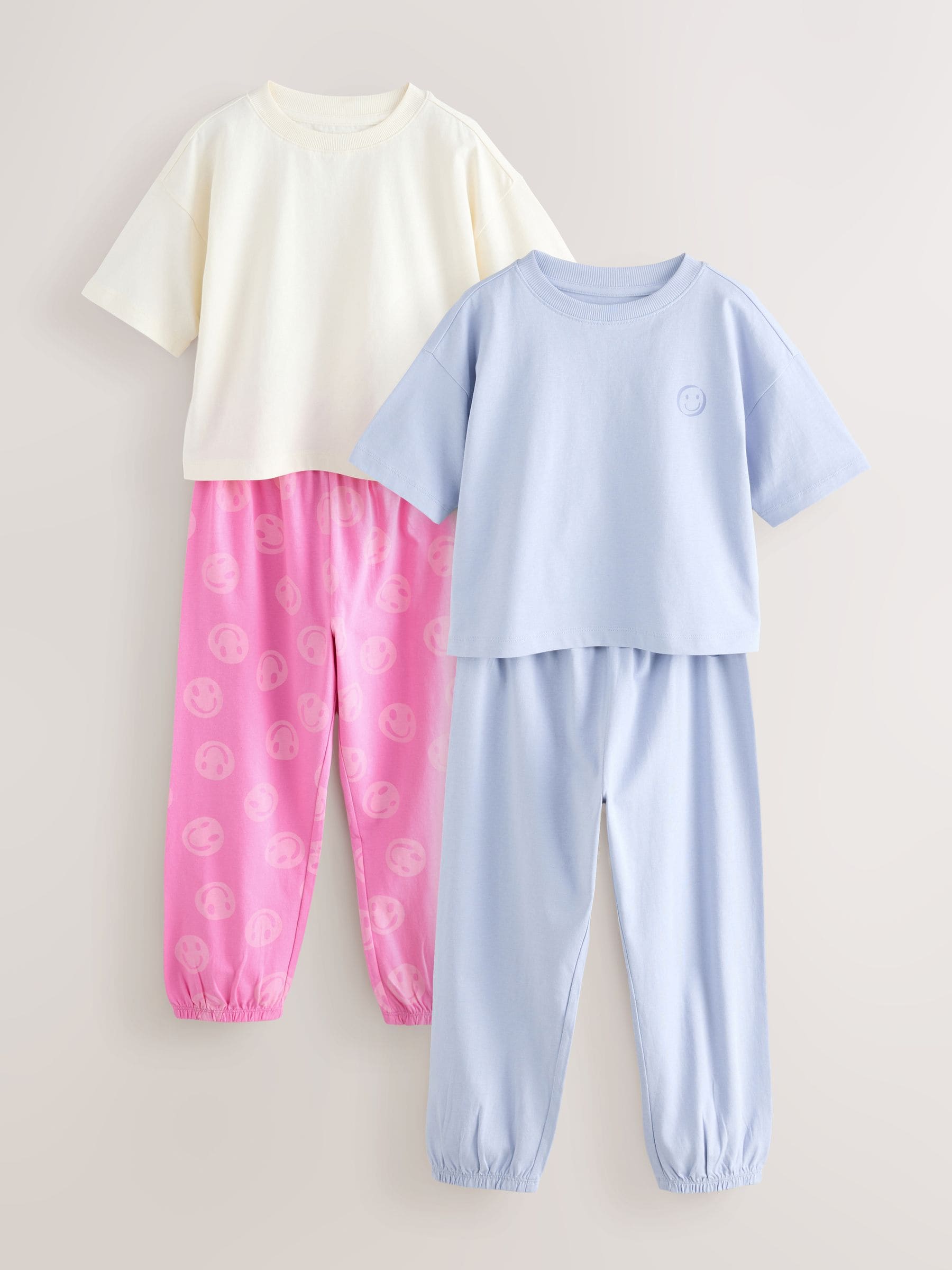 Pink/Blue Happy Face Joggers Pyjamas 2 Pack (3-16yrs)