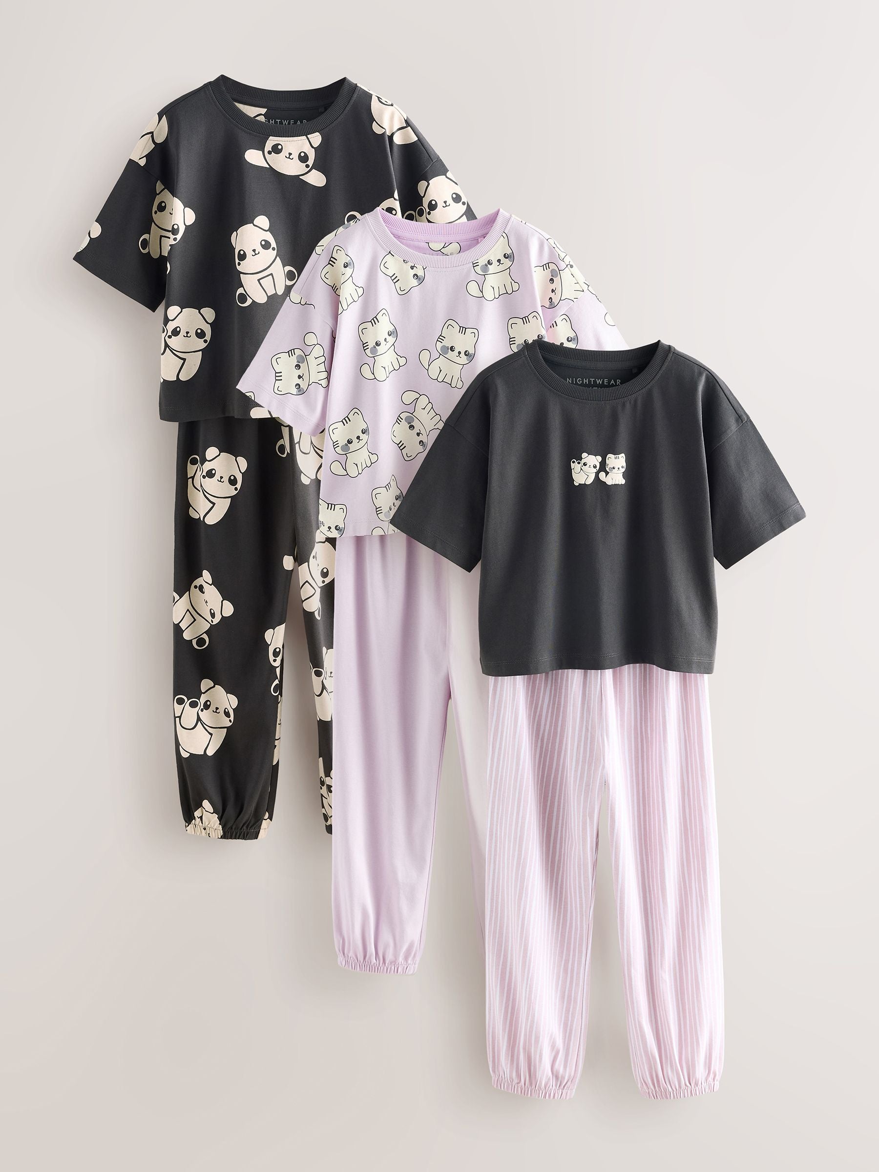 Black/White Panda Print Jogger Pyjamas 3 Pack (3-16yrs)