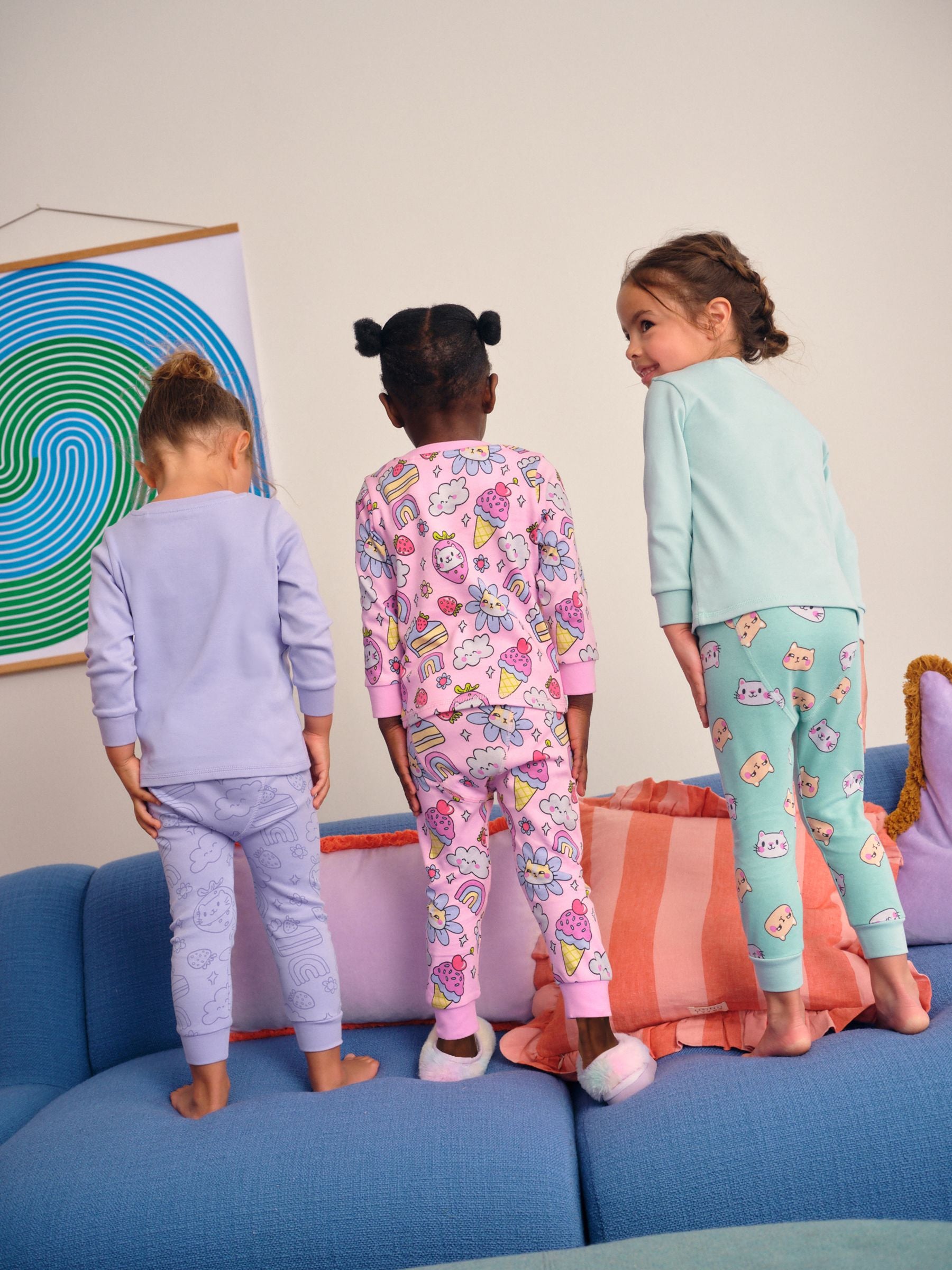 Purple Cat Print Snuggle Pyjamas 3 pack (9mths-10yrs)