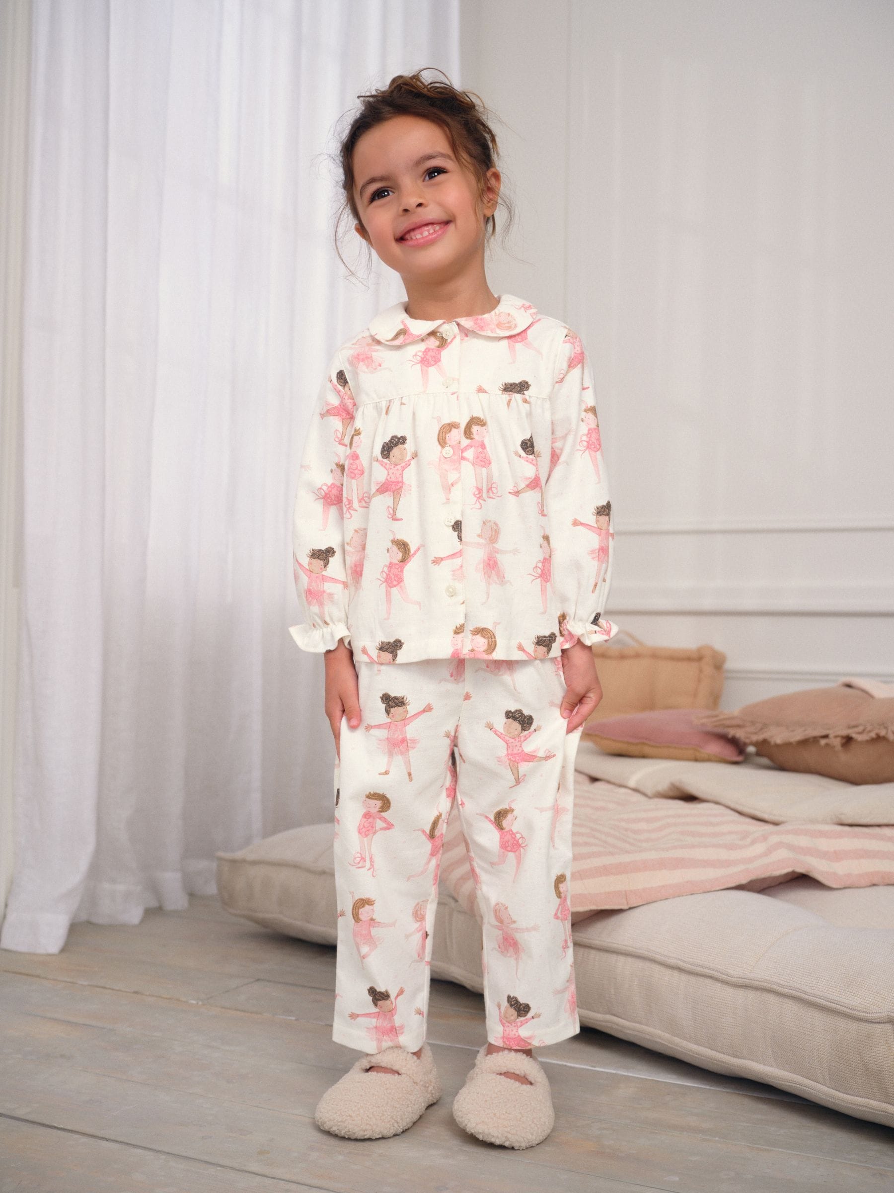 Ecru/Pink Ballerina Woven Button Through Pyjamas (9mths-10yrs)