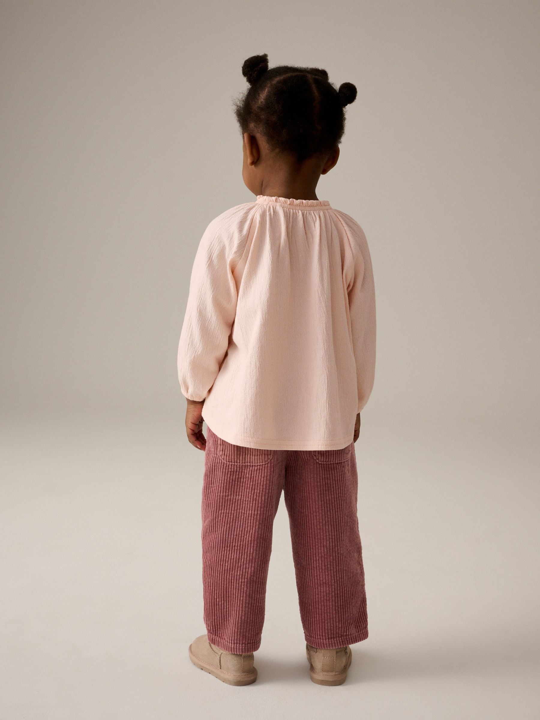 Pink Long Sleeve Gathered Neck Blouse (3mths-7yrs)