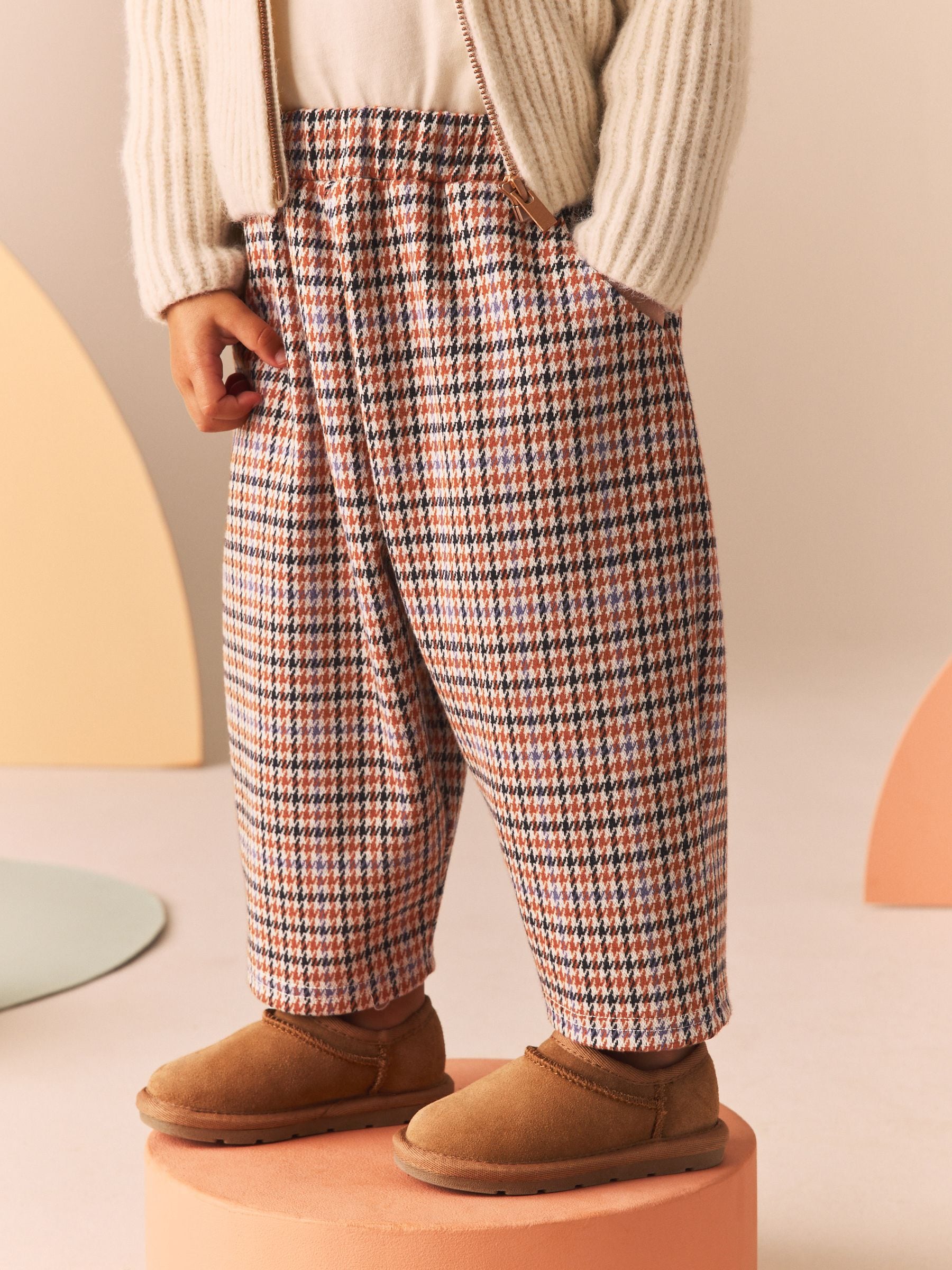 Neutral Check Textured Barrel Leg Trousers (3mths-7yrs)