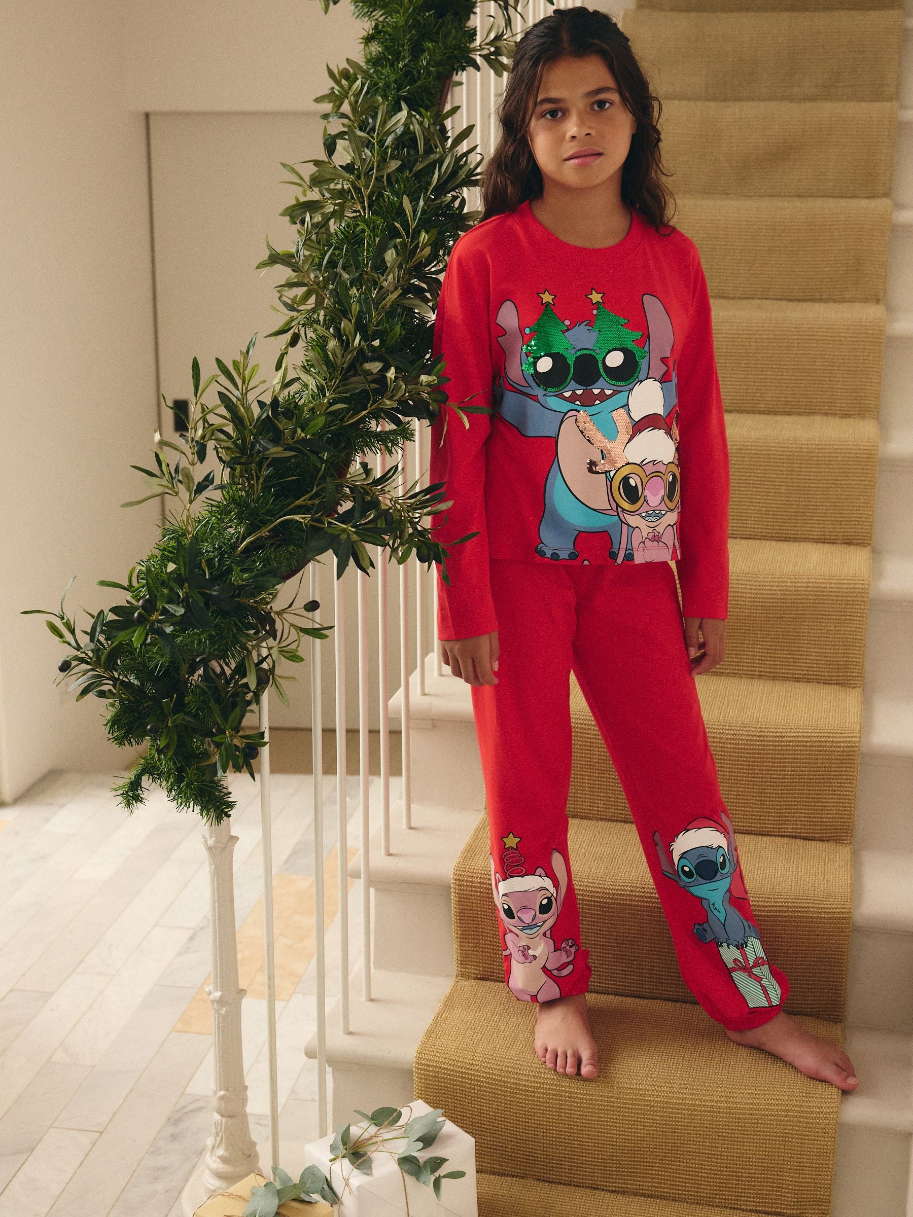 Red License Lilo and Stitch Christmas Pyjamas (3-14yrs)