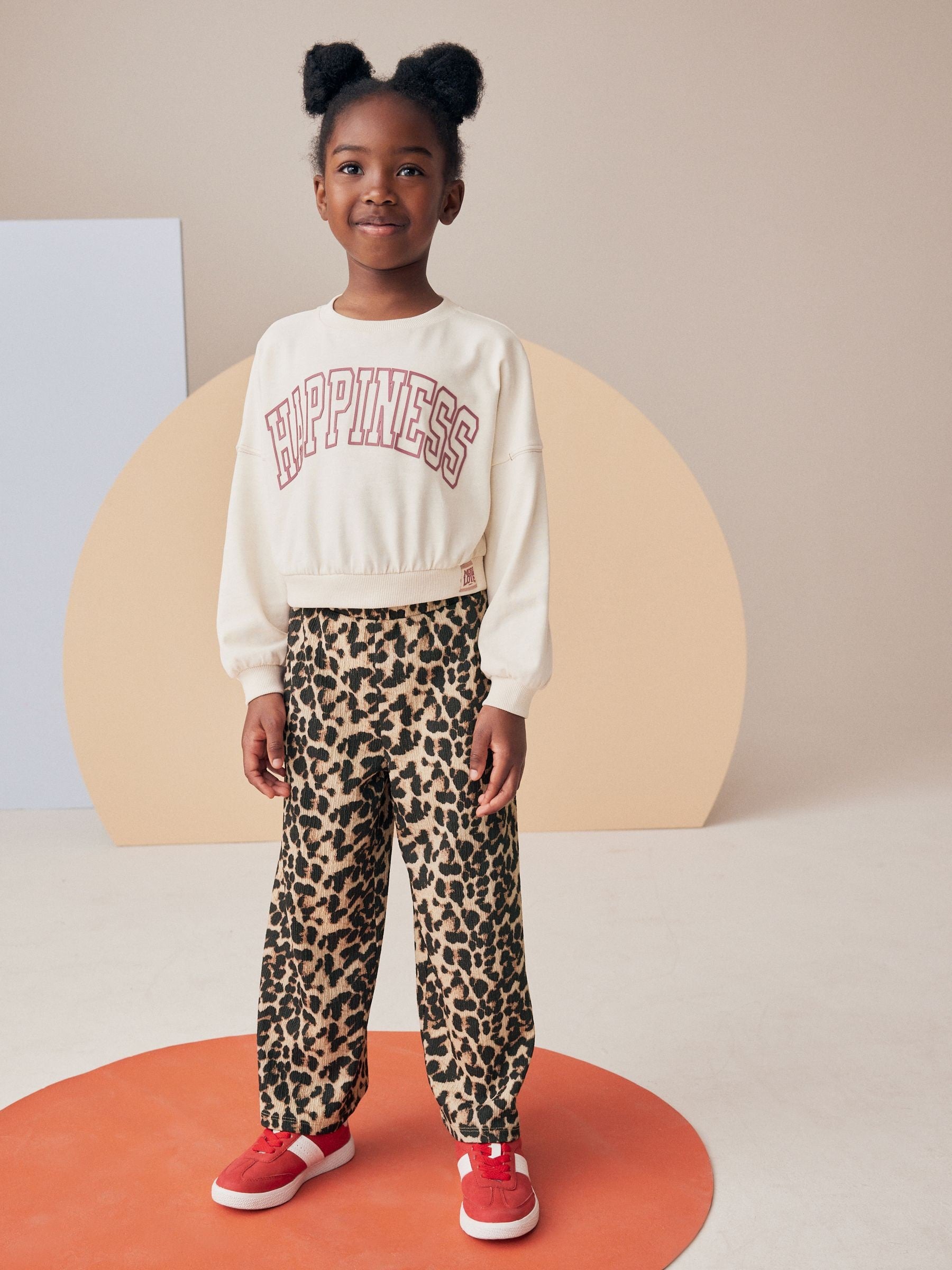Leopard Print Textured Wide Leg Trousers (3-16yrs)