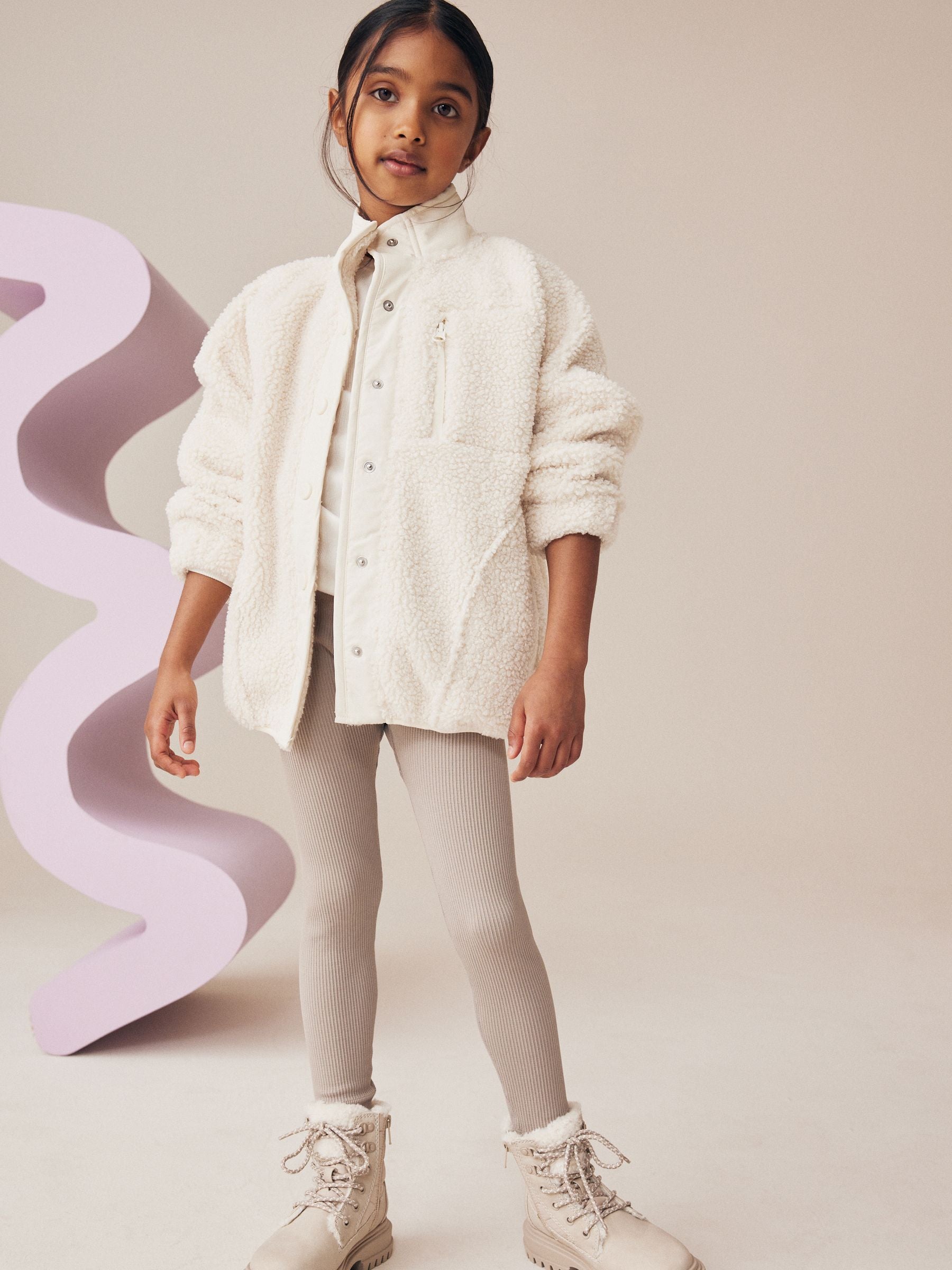 Beige Seamless Ribbed High Waist Leggings (3-16yrs)