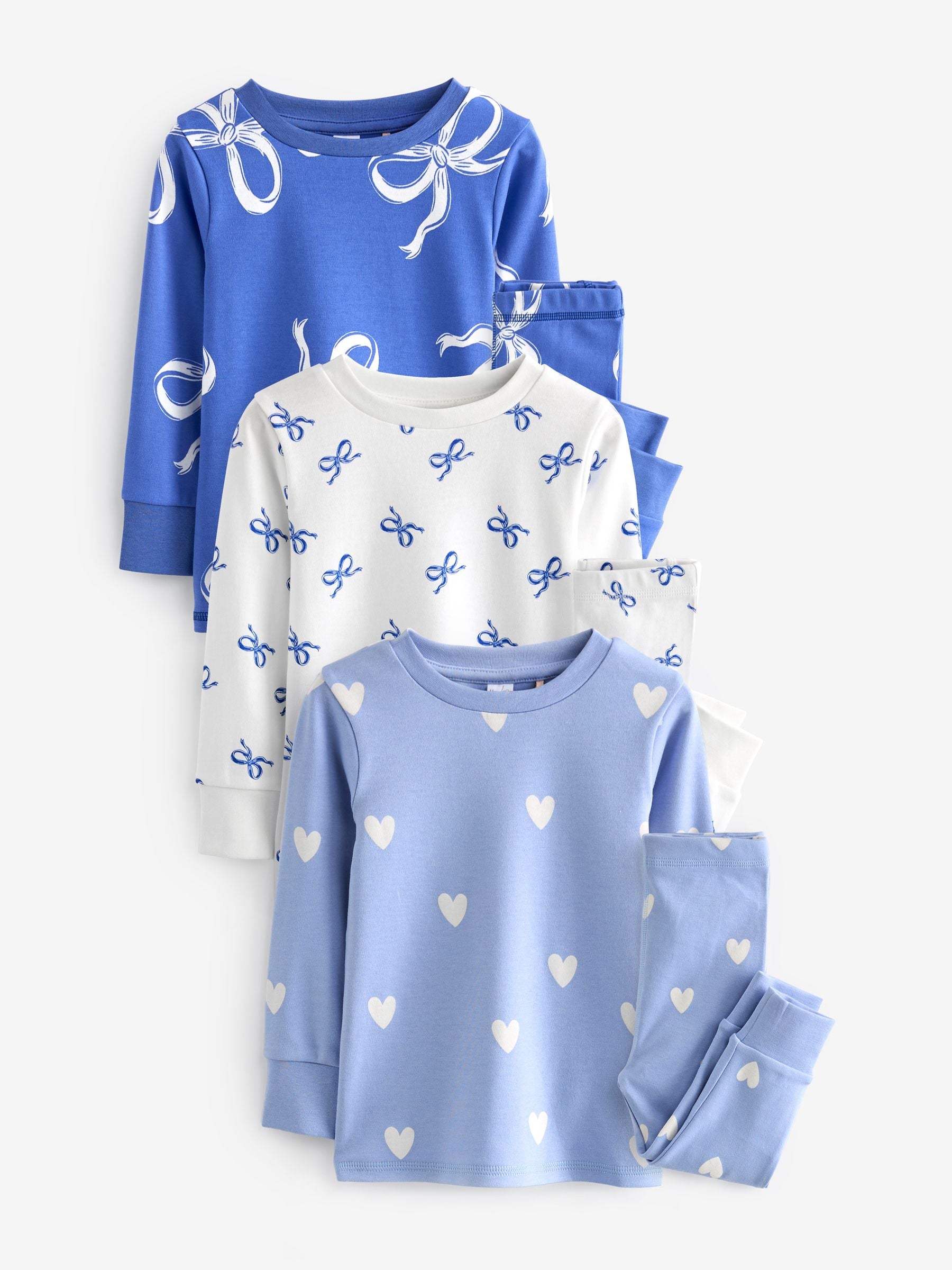 Blue/ Cream Bow Snuggle Pyjamas 3 Pack (9mths-12yrs)