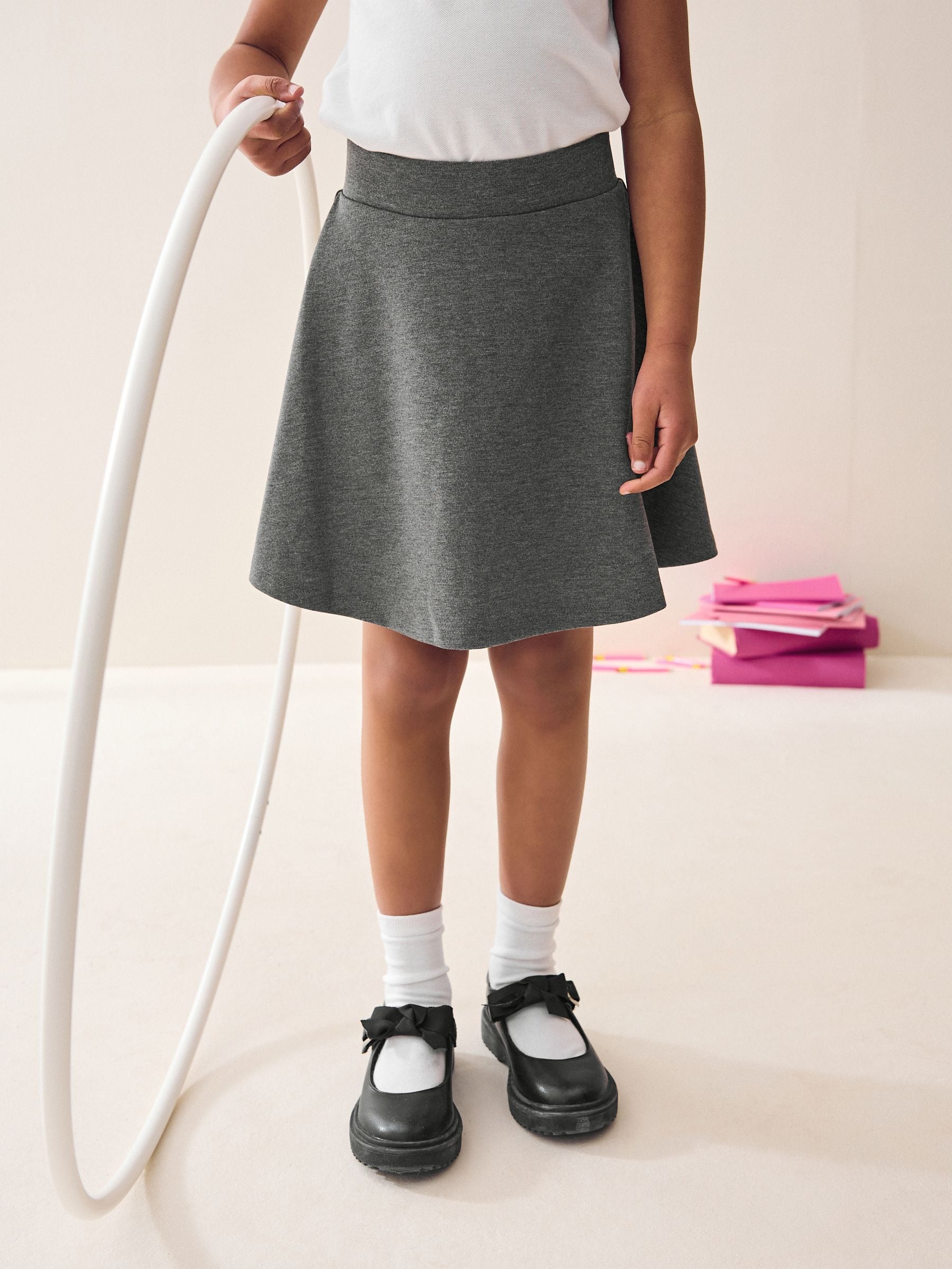 Grey Pull-On School Skort with Jersey Stretch (3-17yrs)