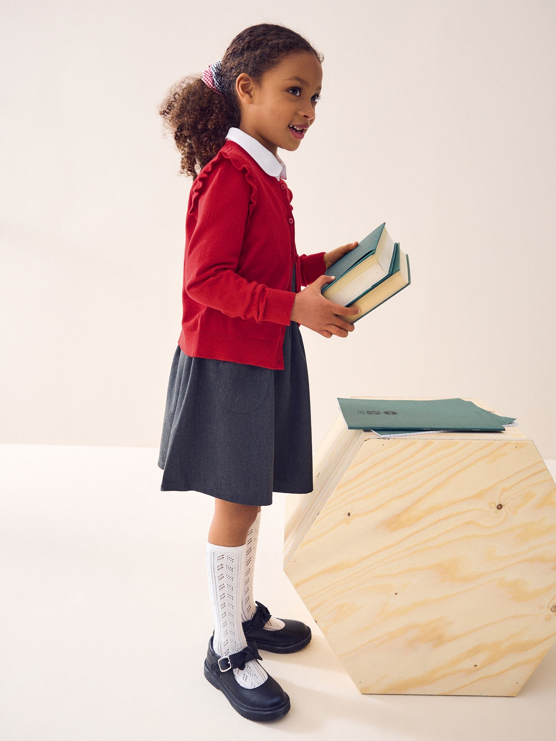 Red Cotton Rich Frill Shoulder School Cardigan (3-16yrs)