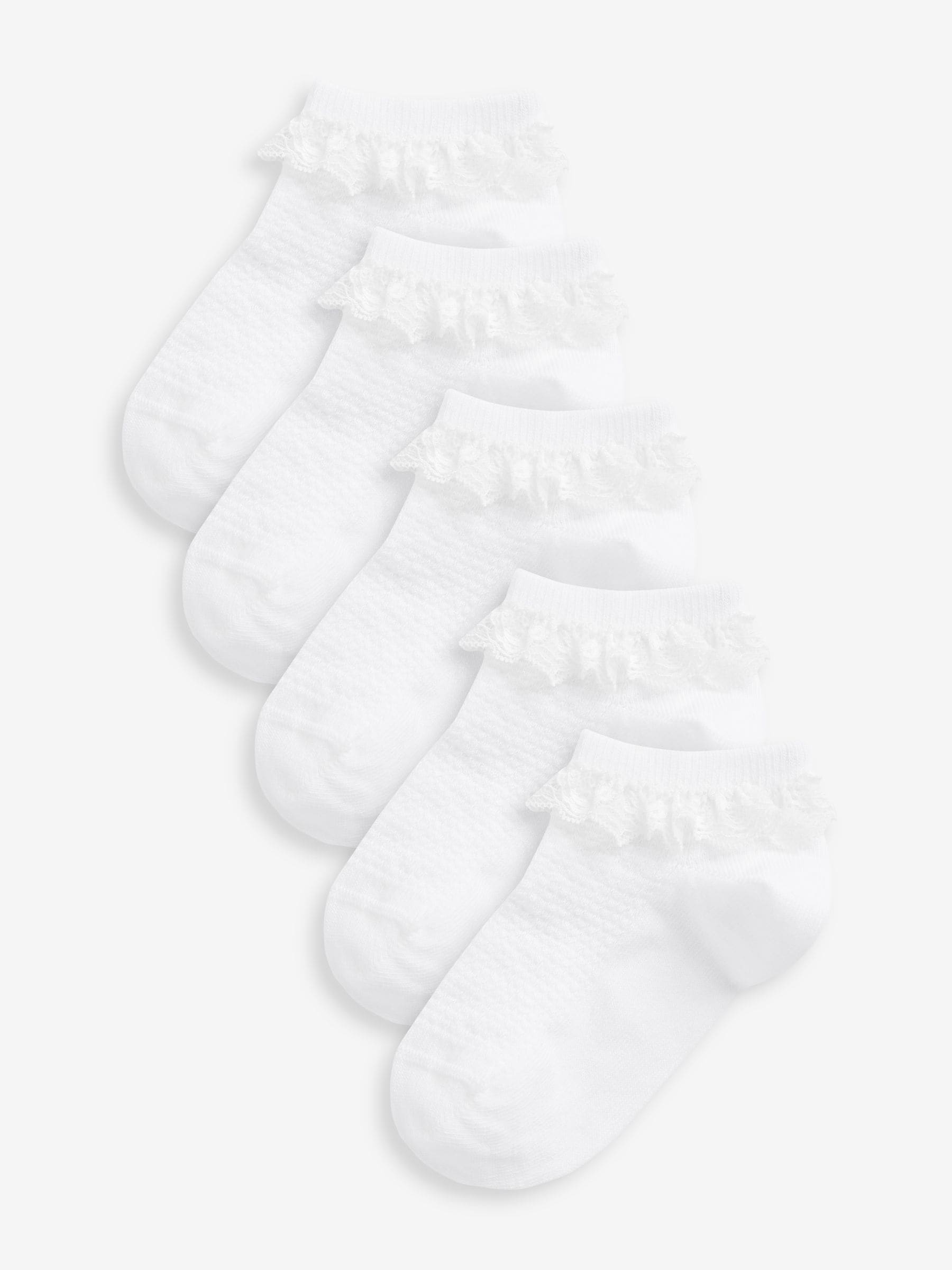 White 5 Pack Cotton Rich Ruffle Trainer Socks