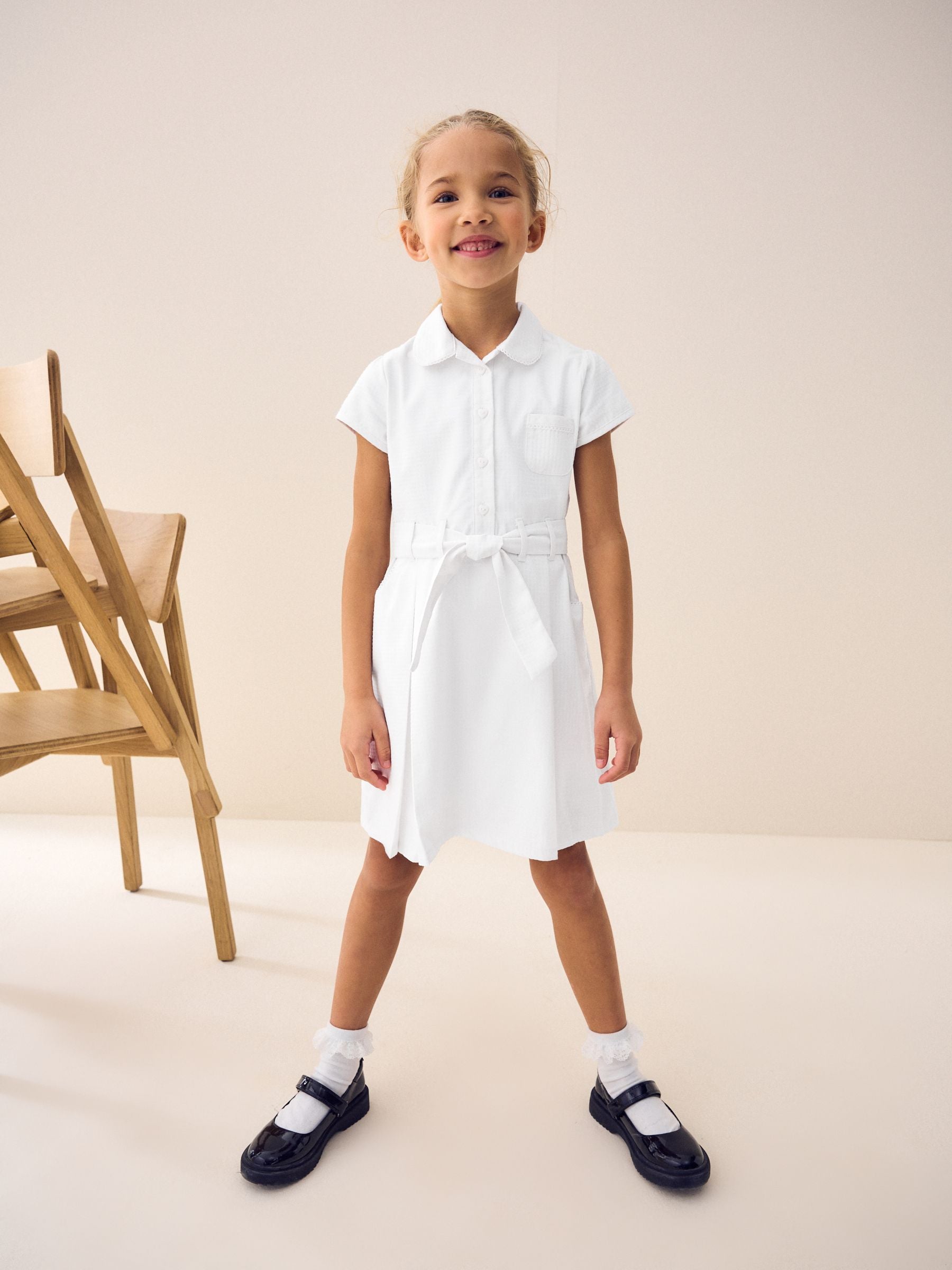 White Gingham Cotton Rich Belted School Dress with Scrunchie (3-14yrs)