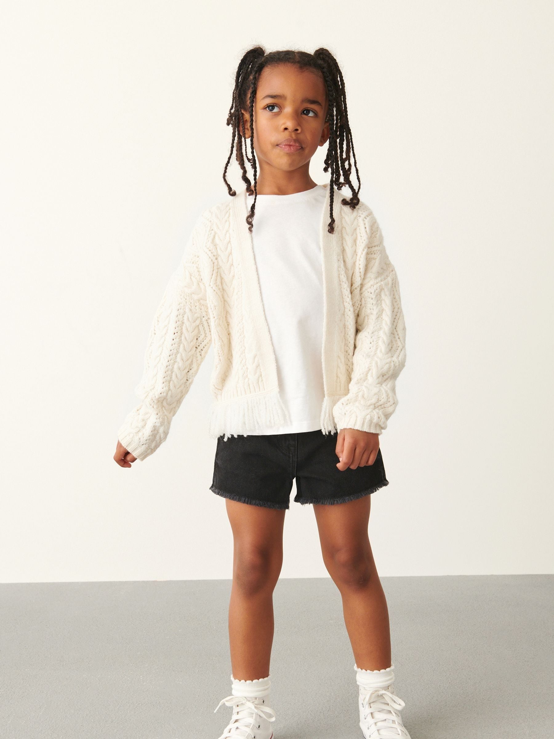 Black Regular Length Frayed Edge Denim Shorts (3-16yrs)