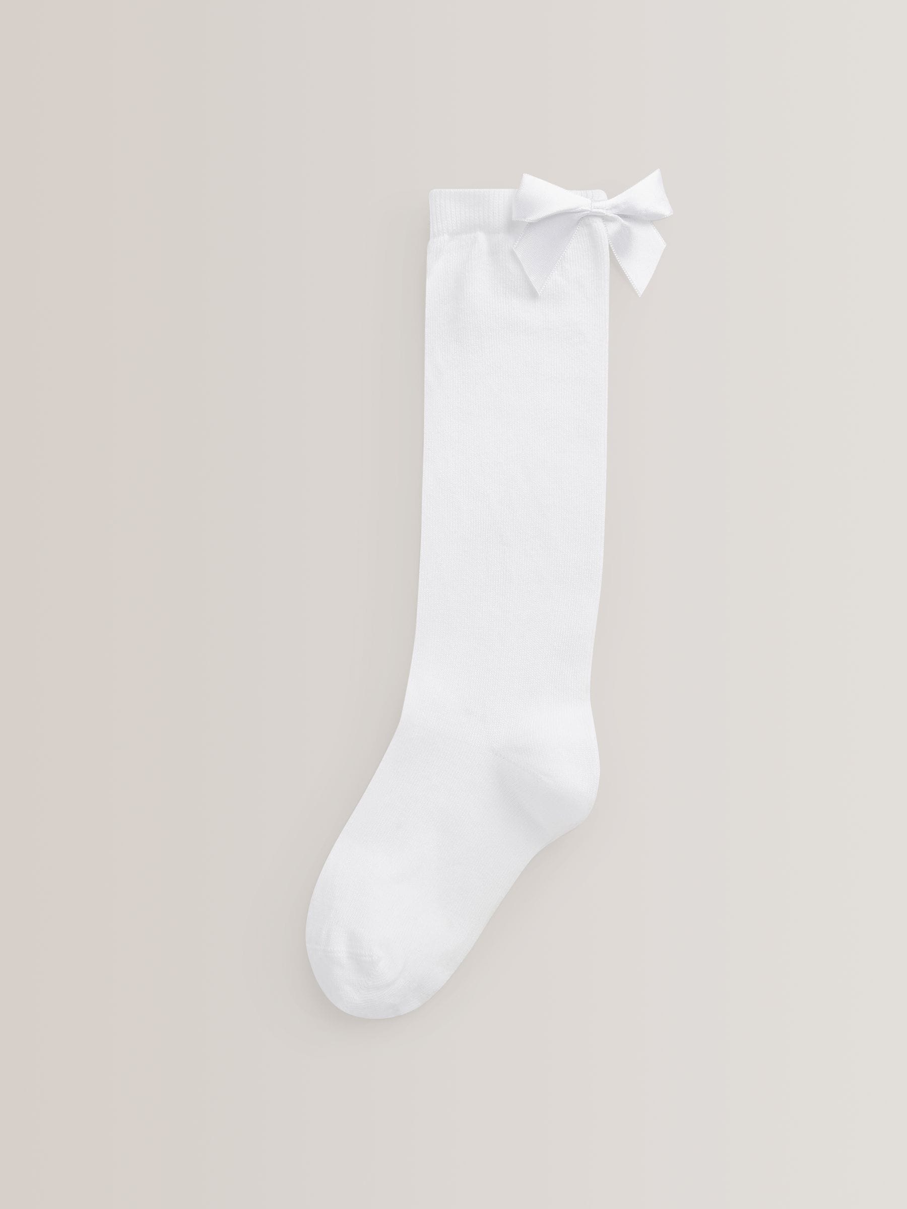 White 2 Pack Cotton Rich Bow Knee High Socks