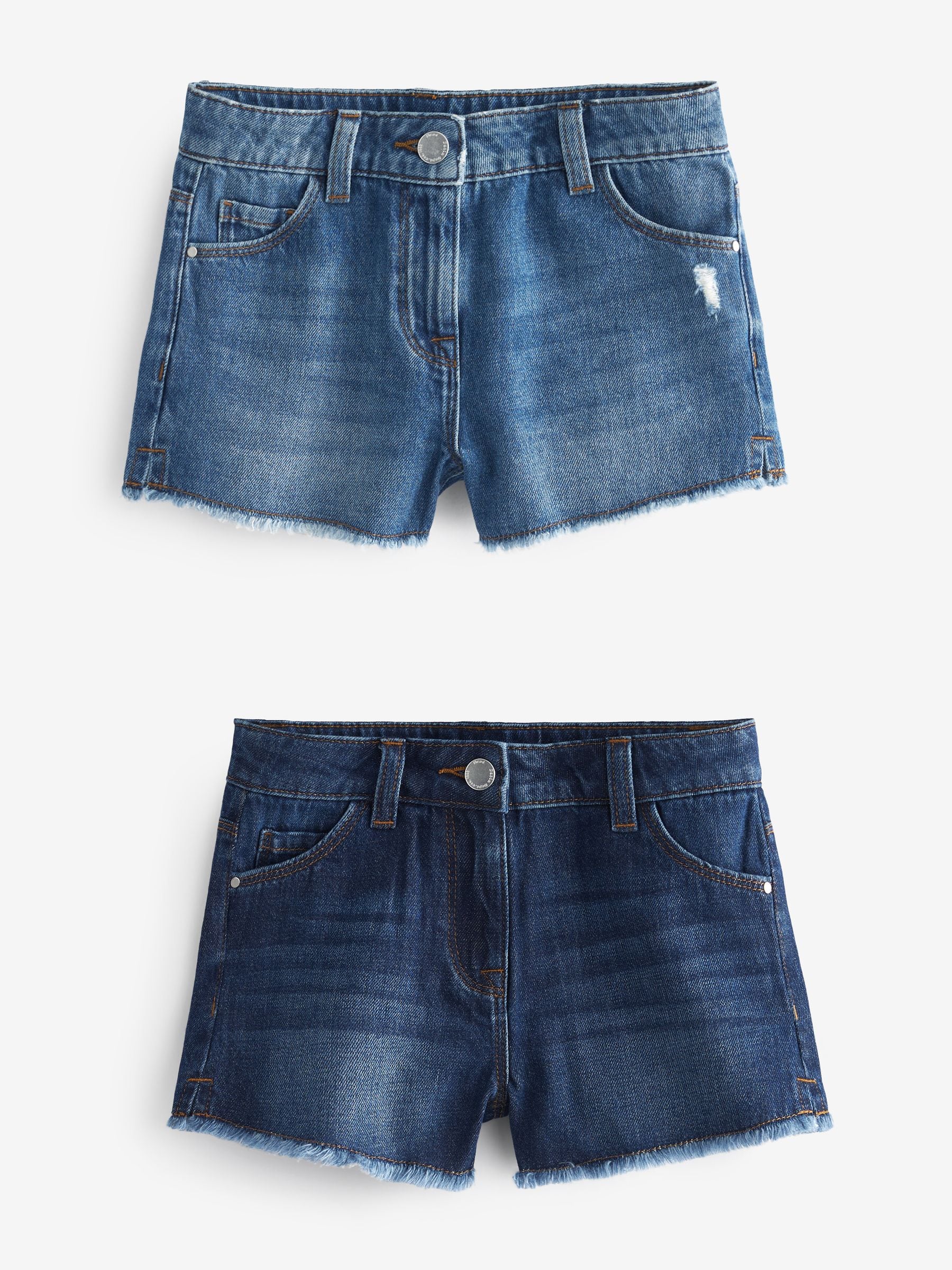 Blue Denim 2 Pack Regular Length 100% Cotton Frayed Edge Shorts (3-16yrs)