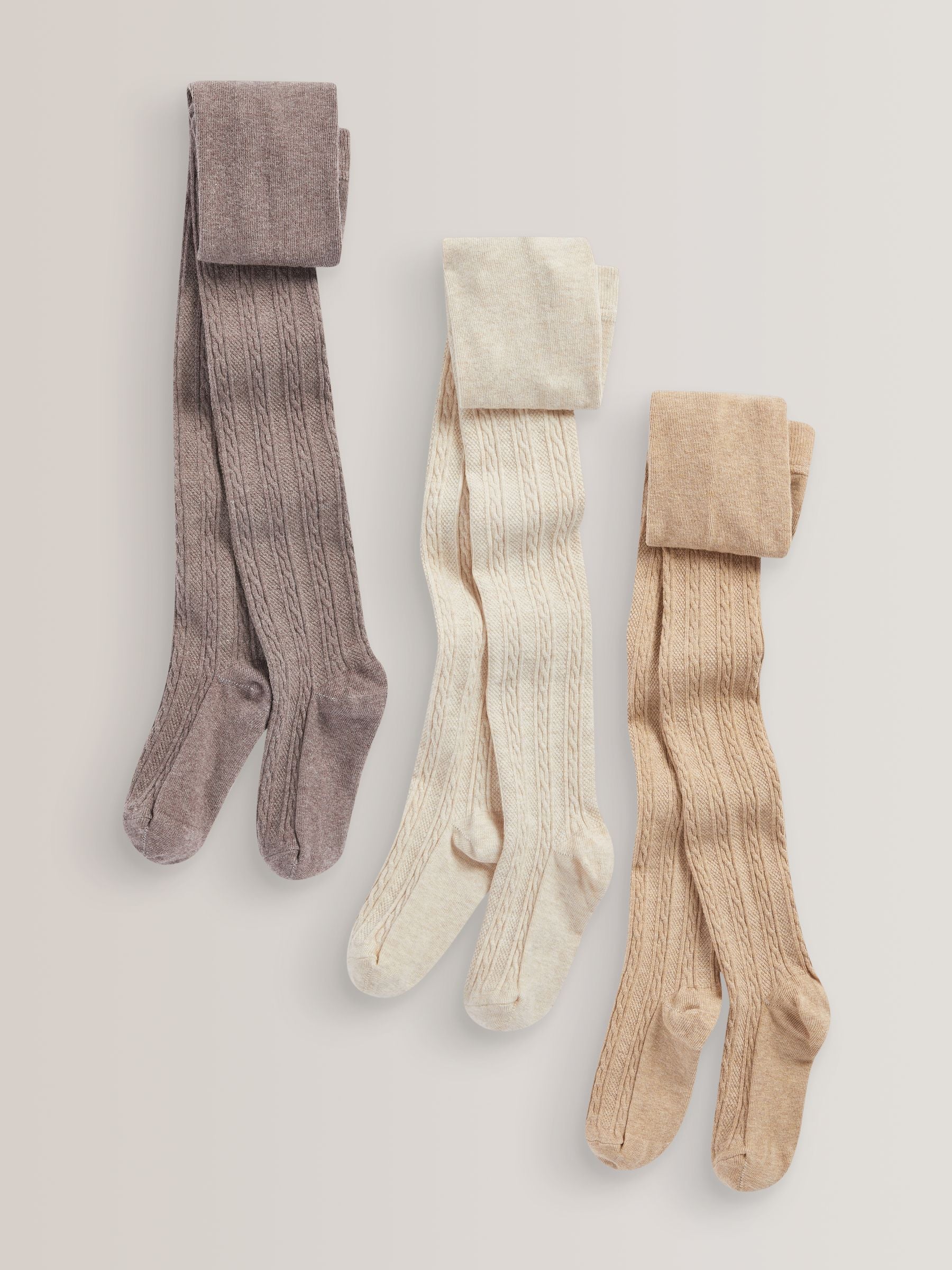 Oatmeal Cream/Brown 3 Pack Cotton Rich Cable Tights