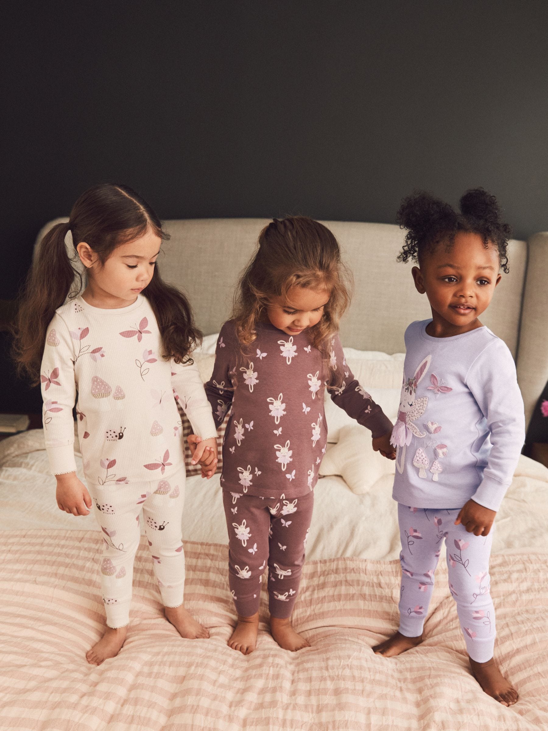 Purple/White Bunny Long Sleeve Printed Snuggle Pyjamas 3 Pack (9mths-8yrs)