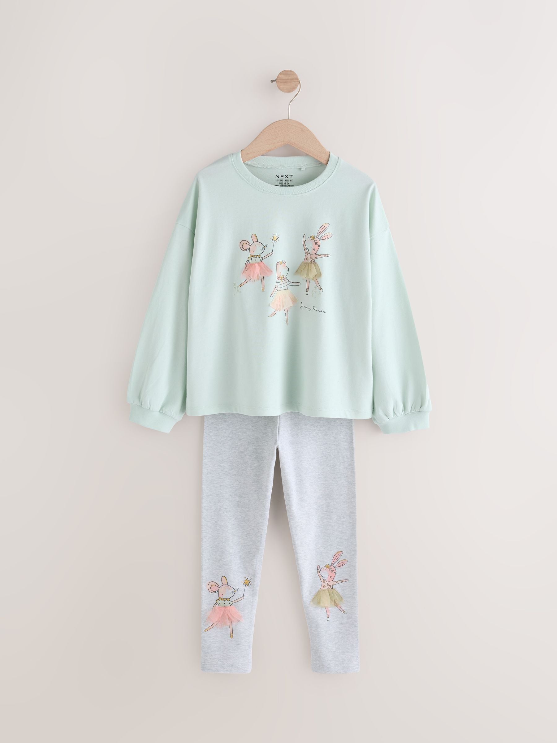 Green Pretty Bunny Fairy Long Sleeve T-Shirt and Leggings Set (3mths-7yrs)