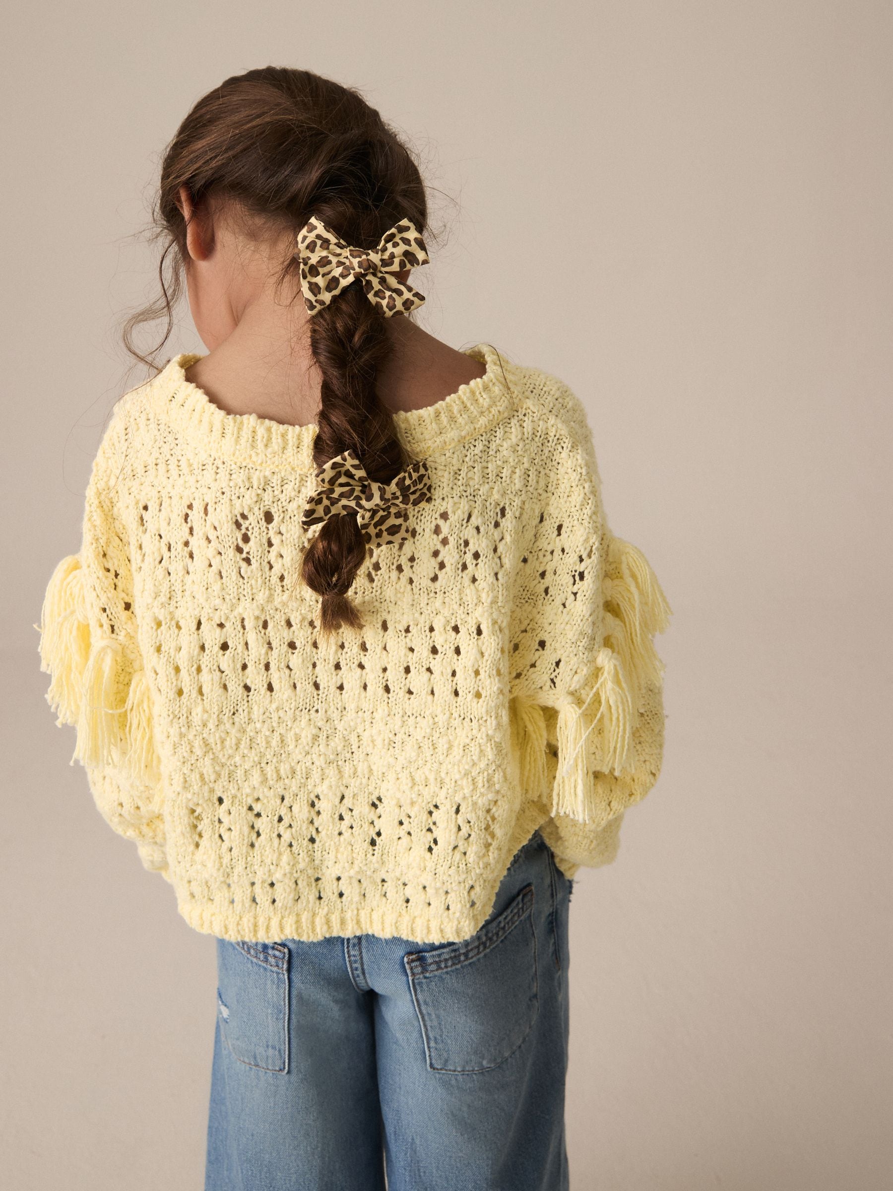 Lemon Yellow Tassle Knitted 100% Cotton Jumper (3-16yrs)