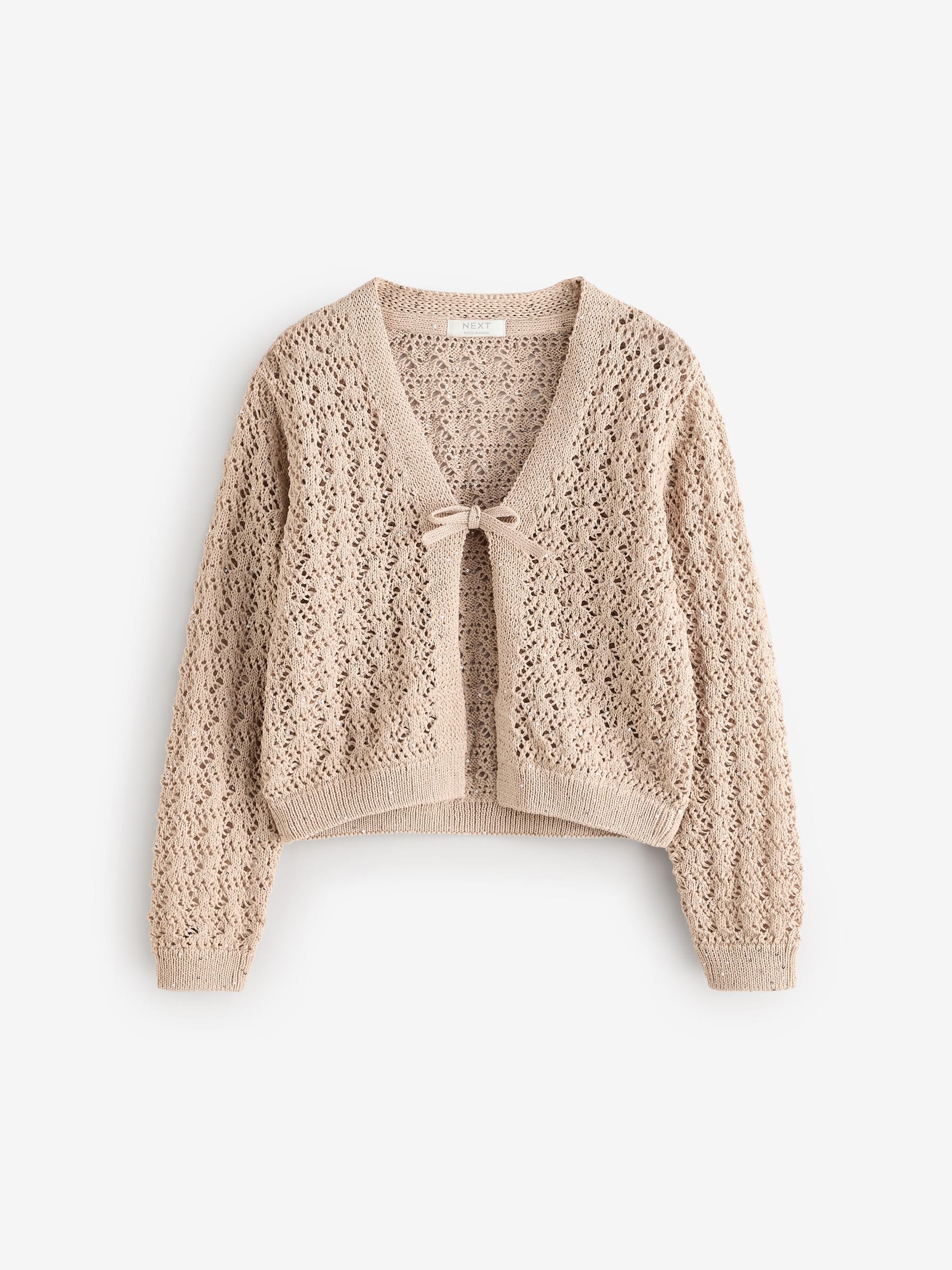 Ecru Sequin Tie Front Cardigan (3-16yrs)