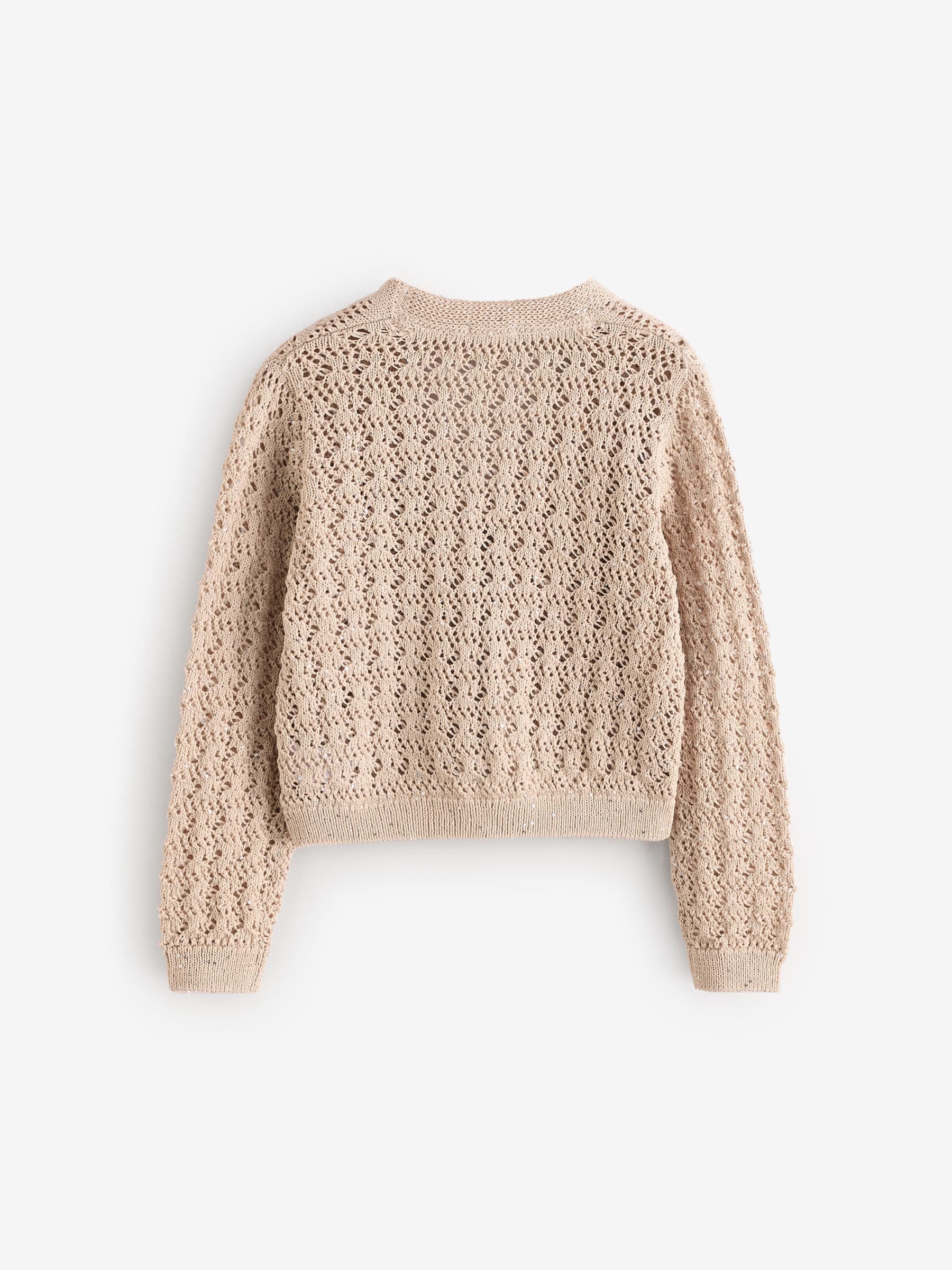 Ecru Sequin Tie Front Cardigan (3-16yrs)