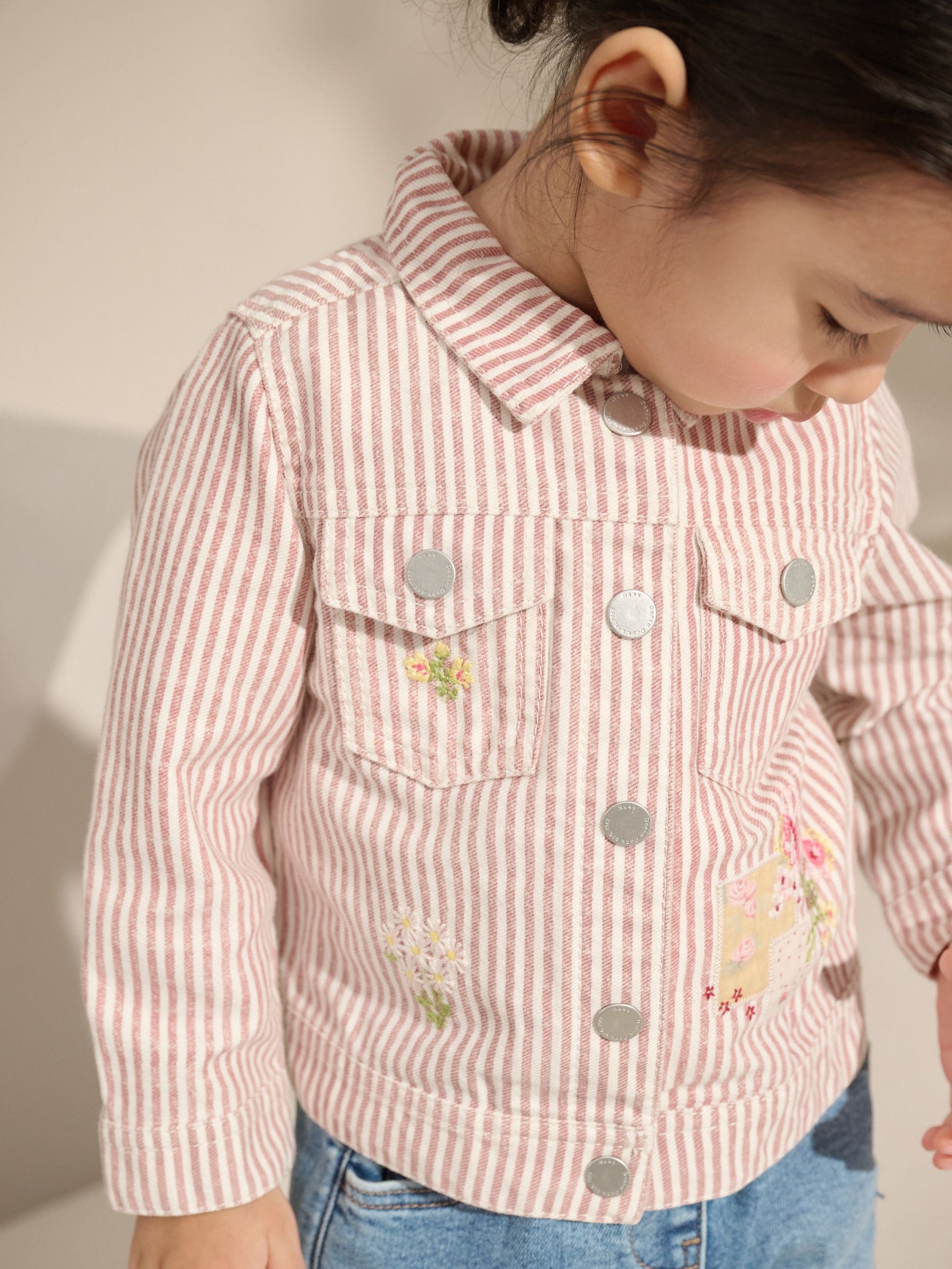 Pink 100% Cotton Stripe Emb Western Jacket (3mths-7yrs)