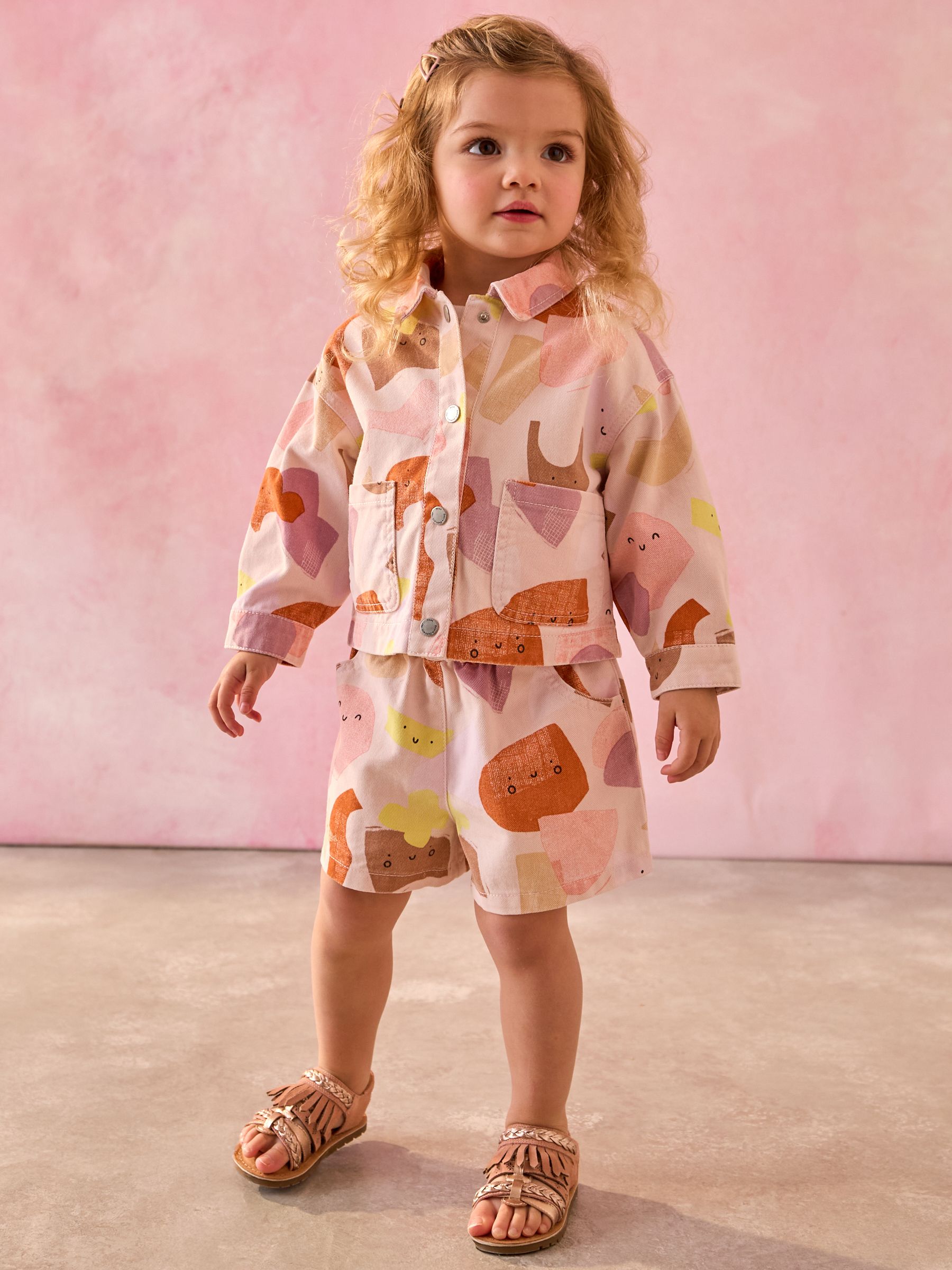 Multi Pastel 100% Cotton Printed Shacket and Shorts Set (3mths-7yrs)