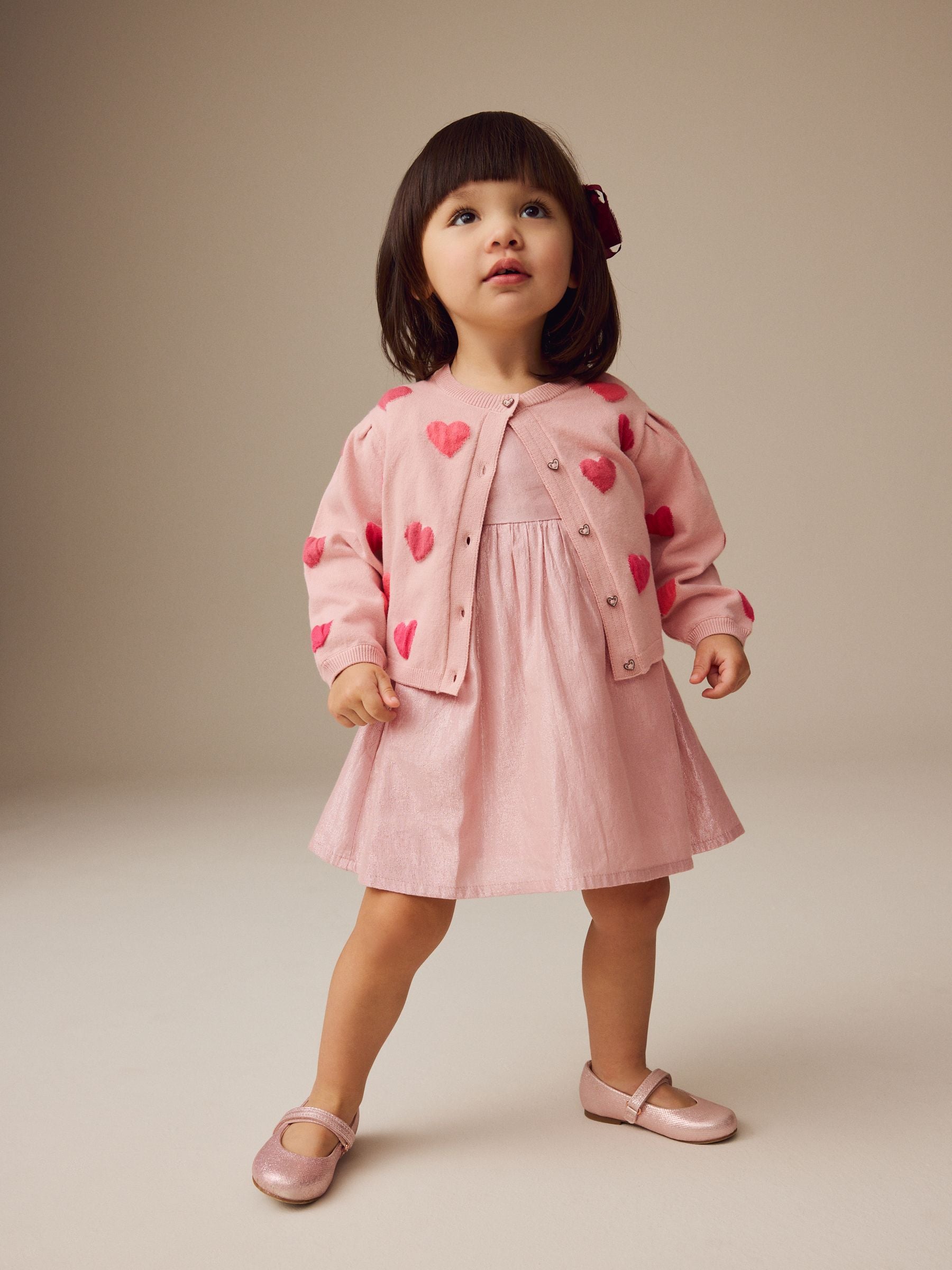 Pink Heart Pleated Sleeve Cardigan (3mths-10yrs)