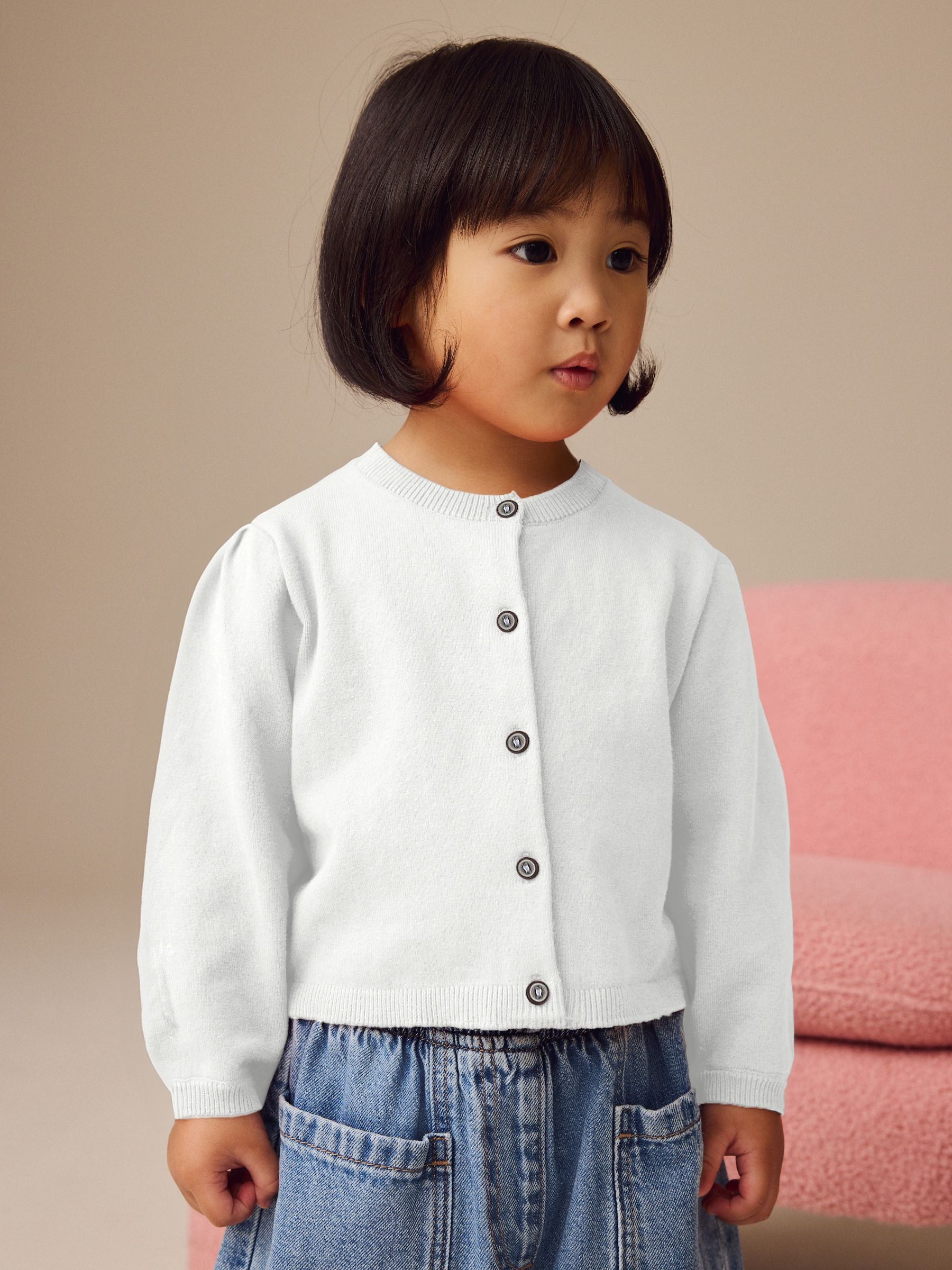 White Pleated Sleeve Cardigan (3mths-10yrs)