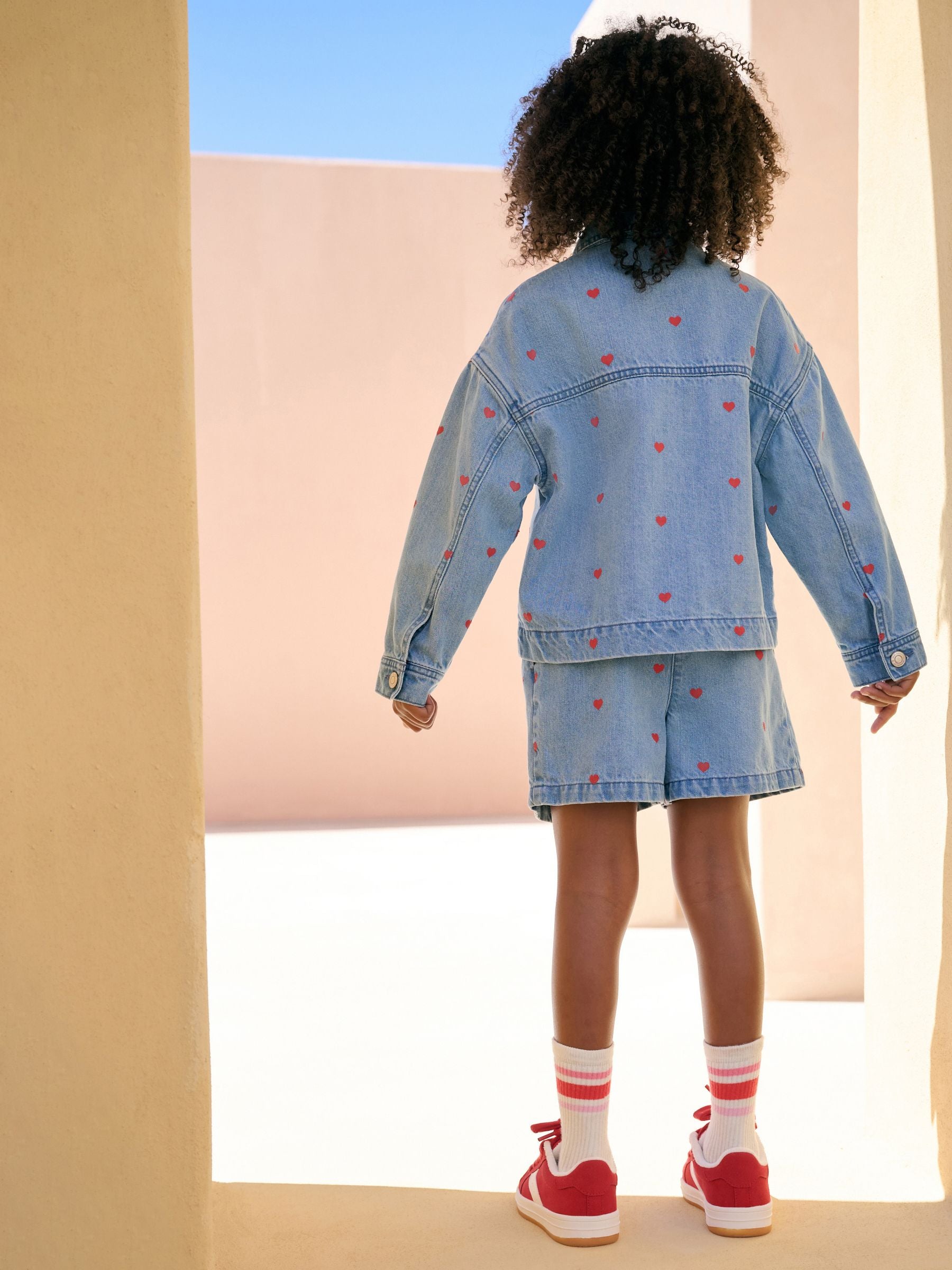 Denim Heart Emb 100% Cotton Shacket and Shorts Set (3-16yrs)