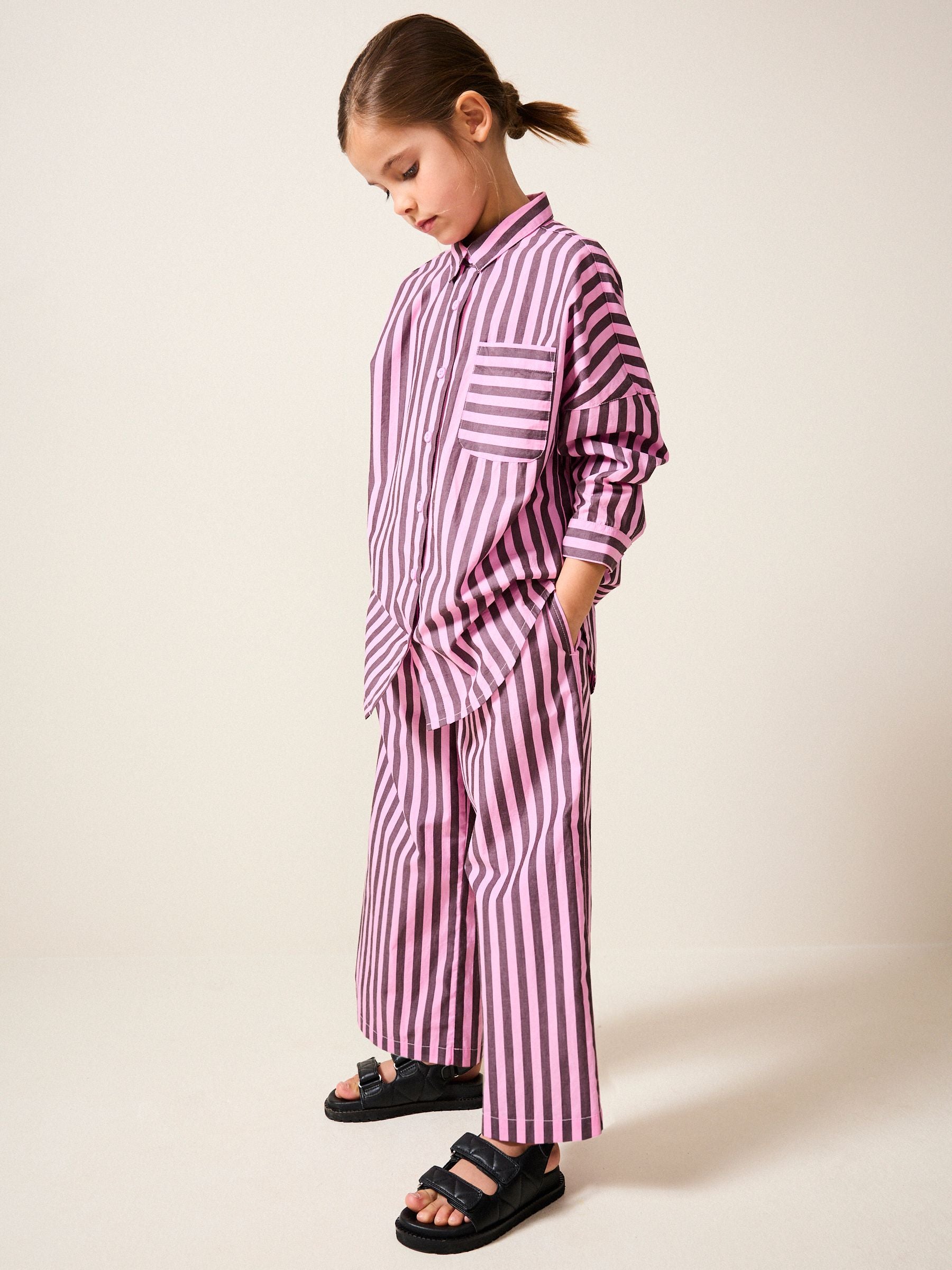 Pink and Chocolate 100% Cotton Stripe 100% Cotton Shirt and Trousers Set (3-16yrs)