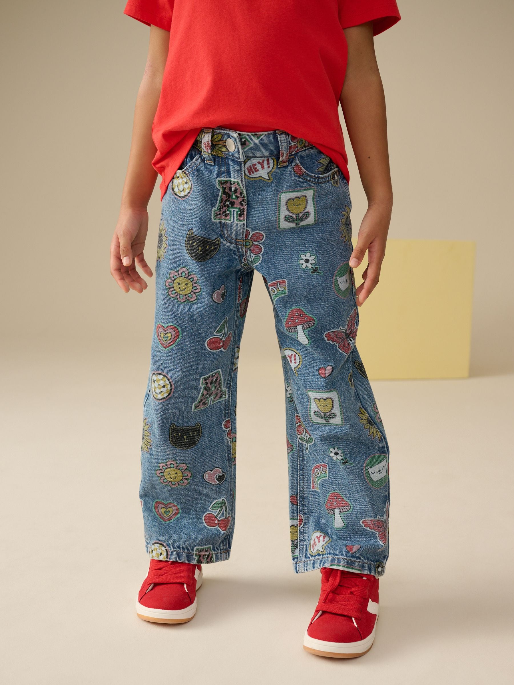 Mid Blue Printed Wide Leg Jeans (3-16yrs)