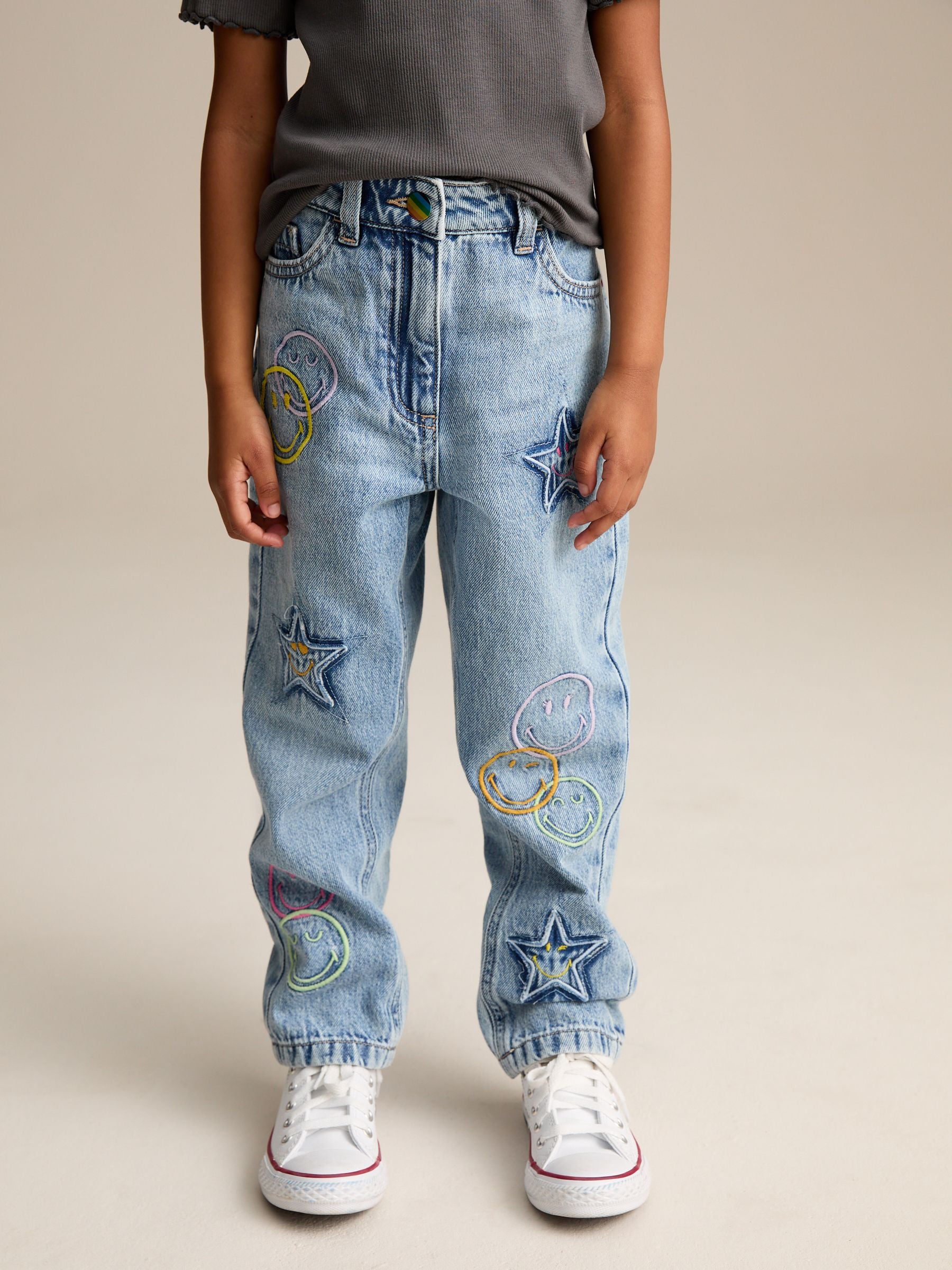 Mid Blue SmileyWorld® 100% Cotton Mom Jeans (3-16yrs)