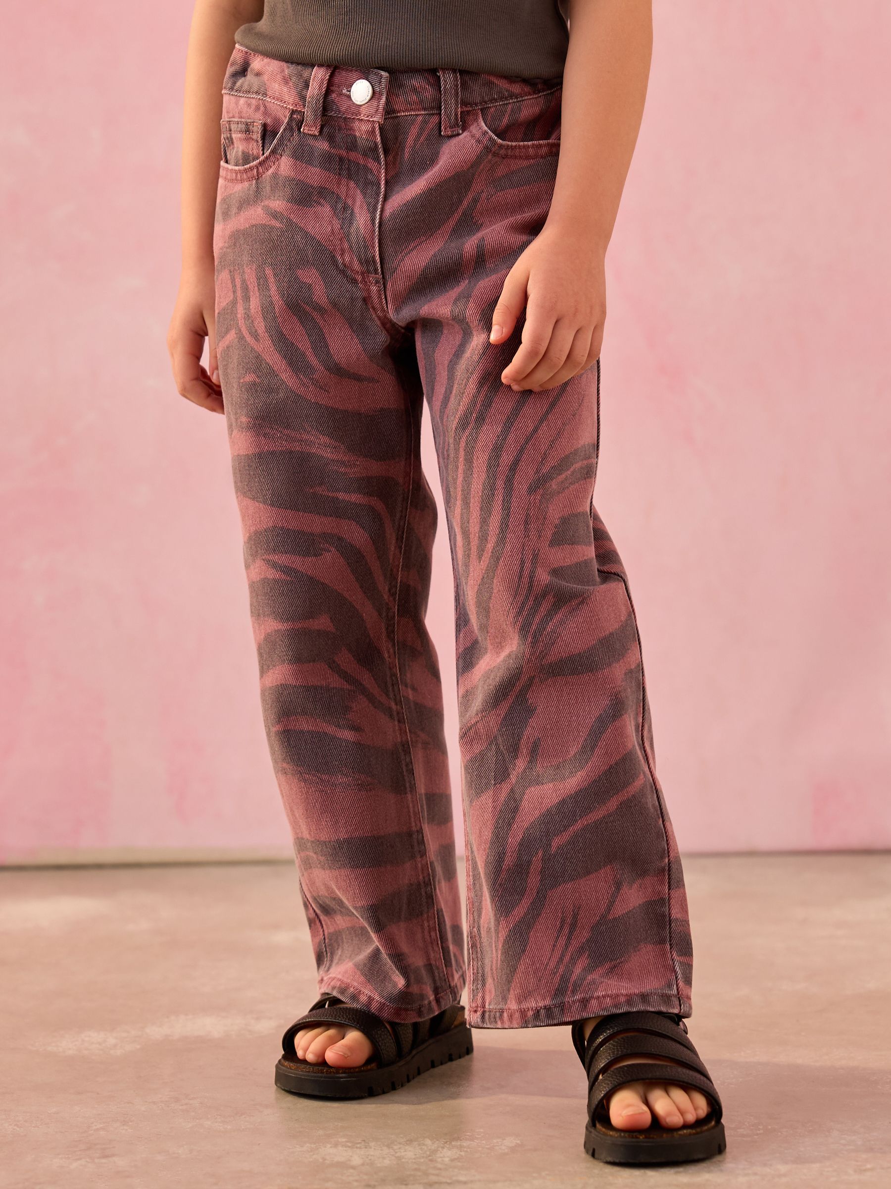 Berry Zebra Print Wide Leg Jeans (3-16yrs)