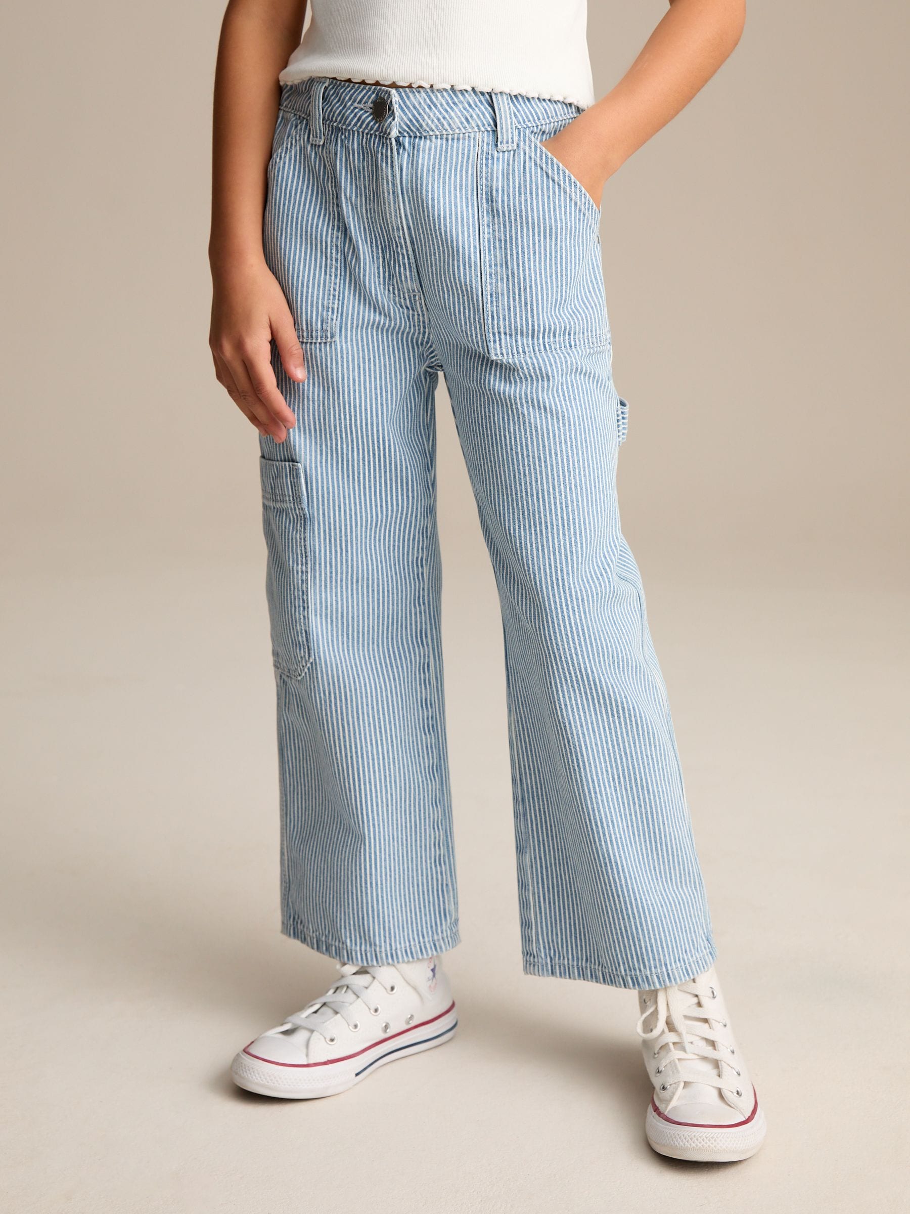 Blue Denim 100% Cotton Straight Leg Stripe Jeans (3-16yrs)
