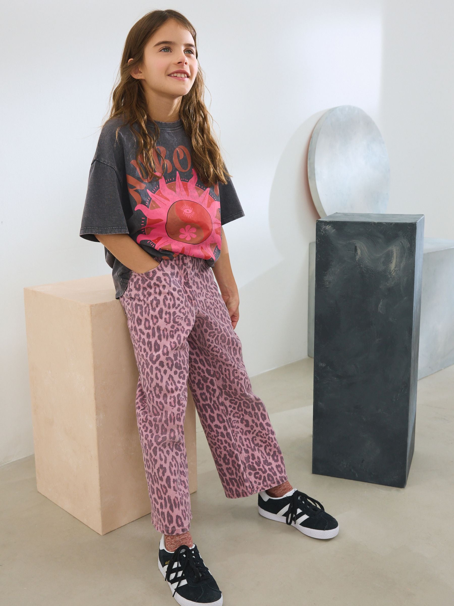 Pink Leopard Print Wide Leg Jeans (3-16yrs)