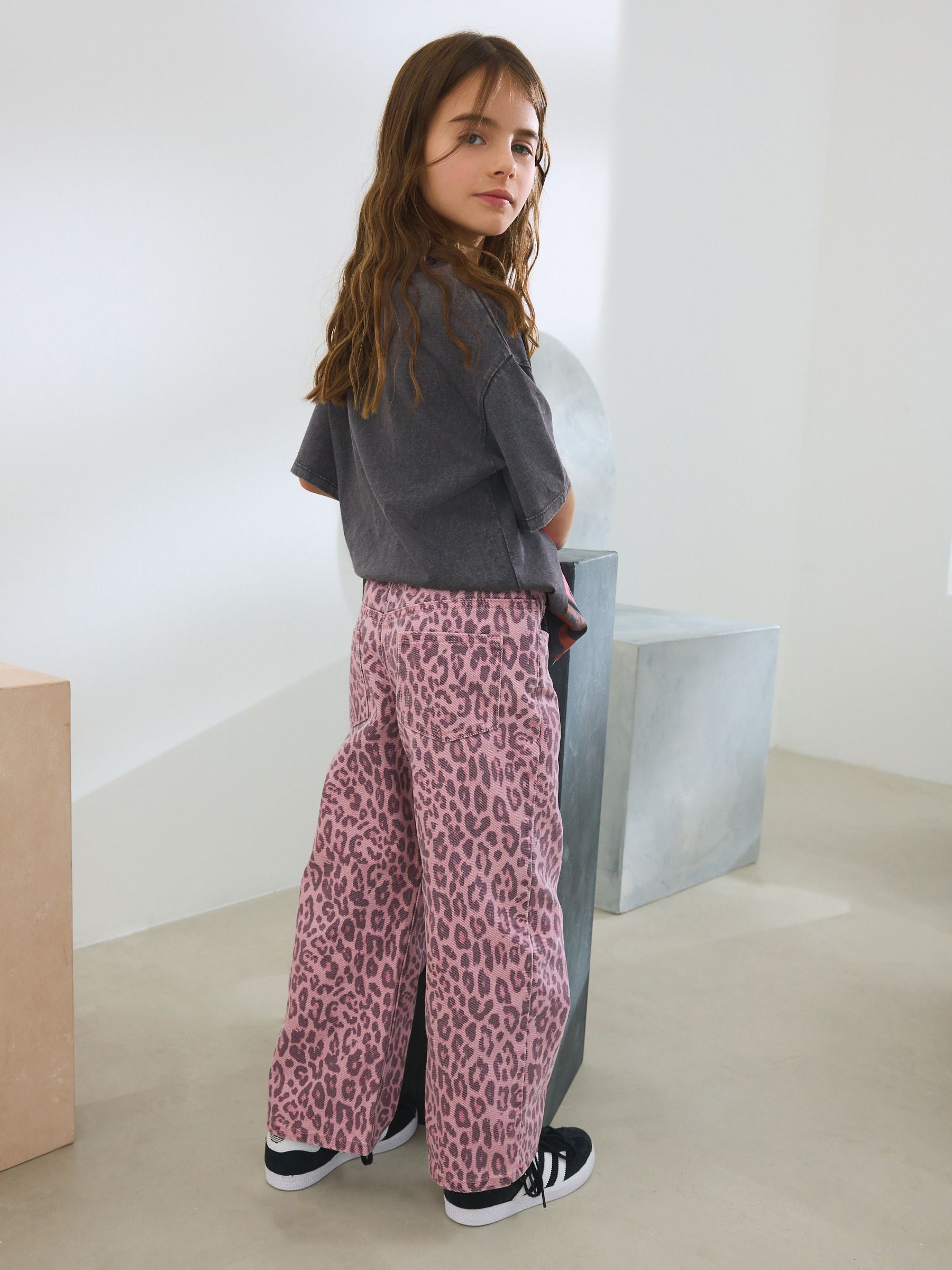 Pink Leopard Print Wide Leg Jeans (3-16yrs)