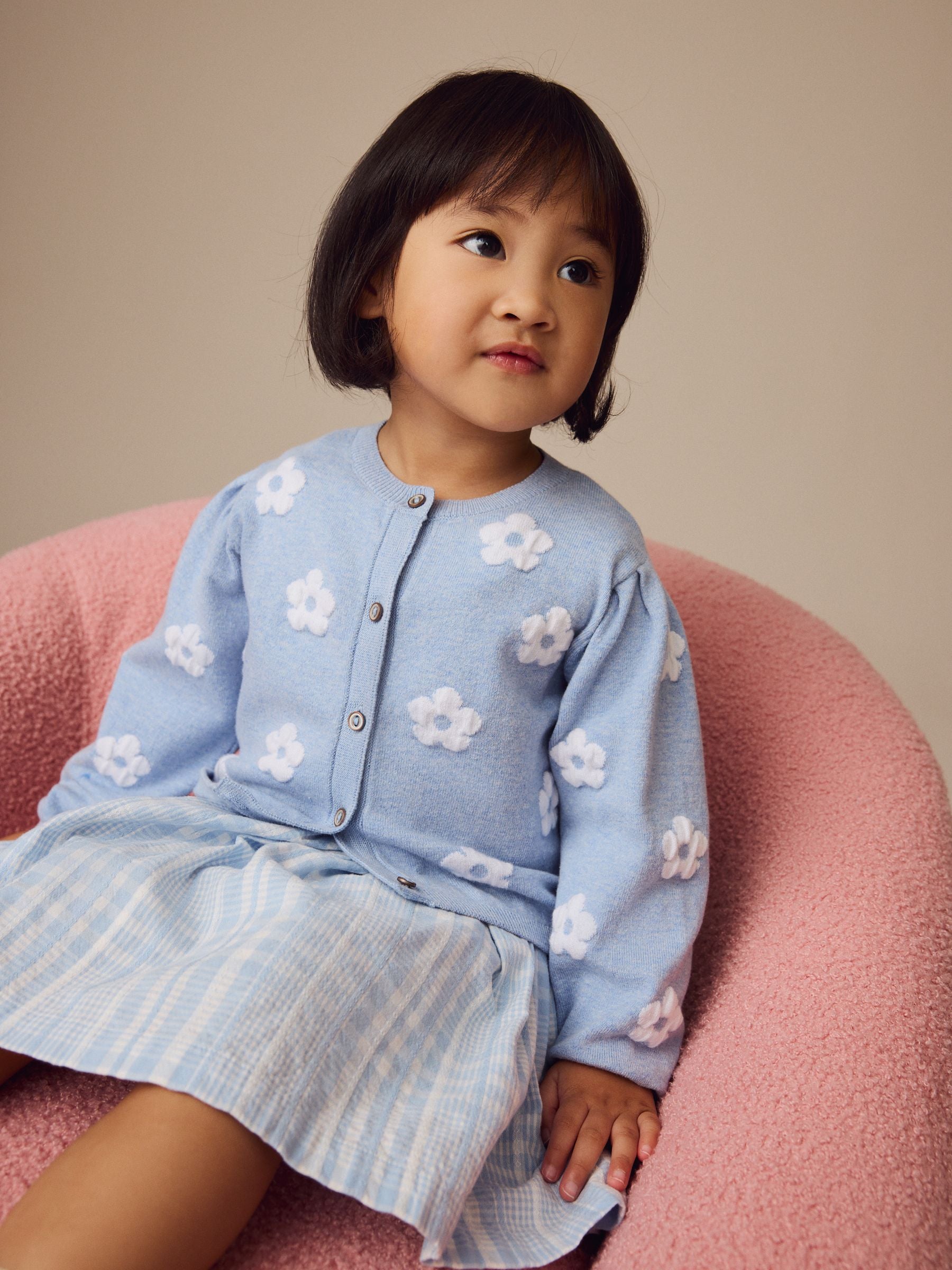 Blue Pleated Sleeve Cardigan (3mths-10yrs)