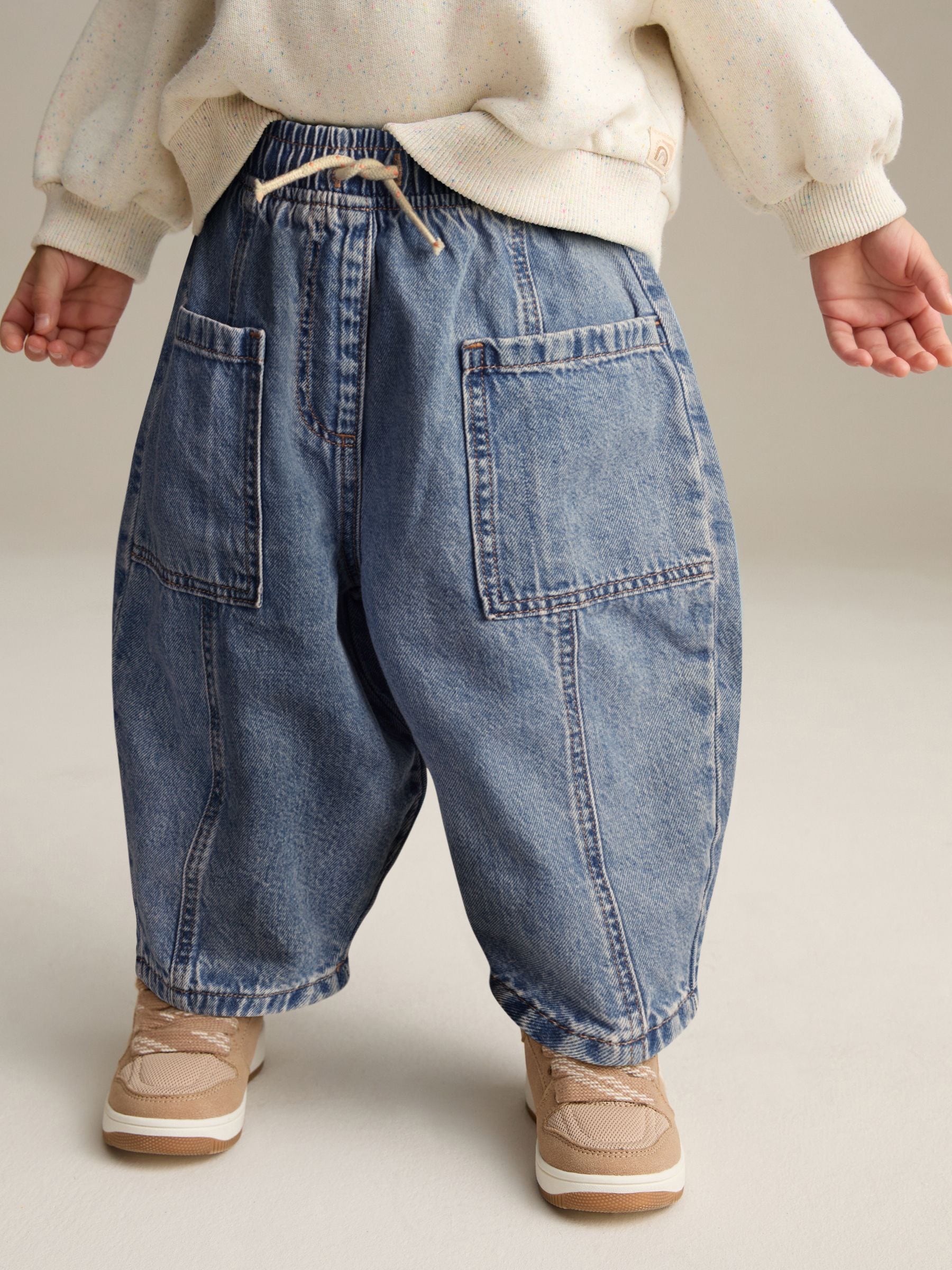 Mid Blue Denim Barrel 100% Cotton Jeans (3mths-7yrs)