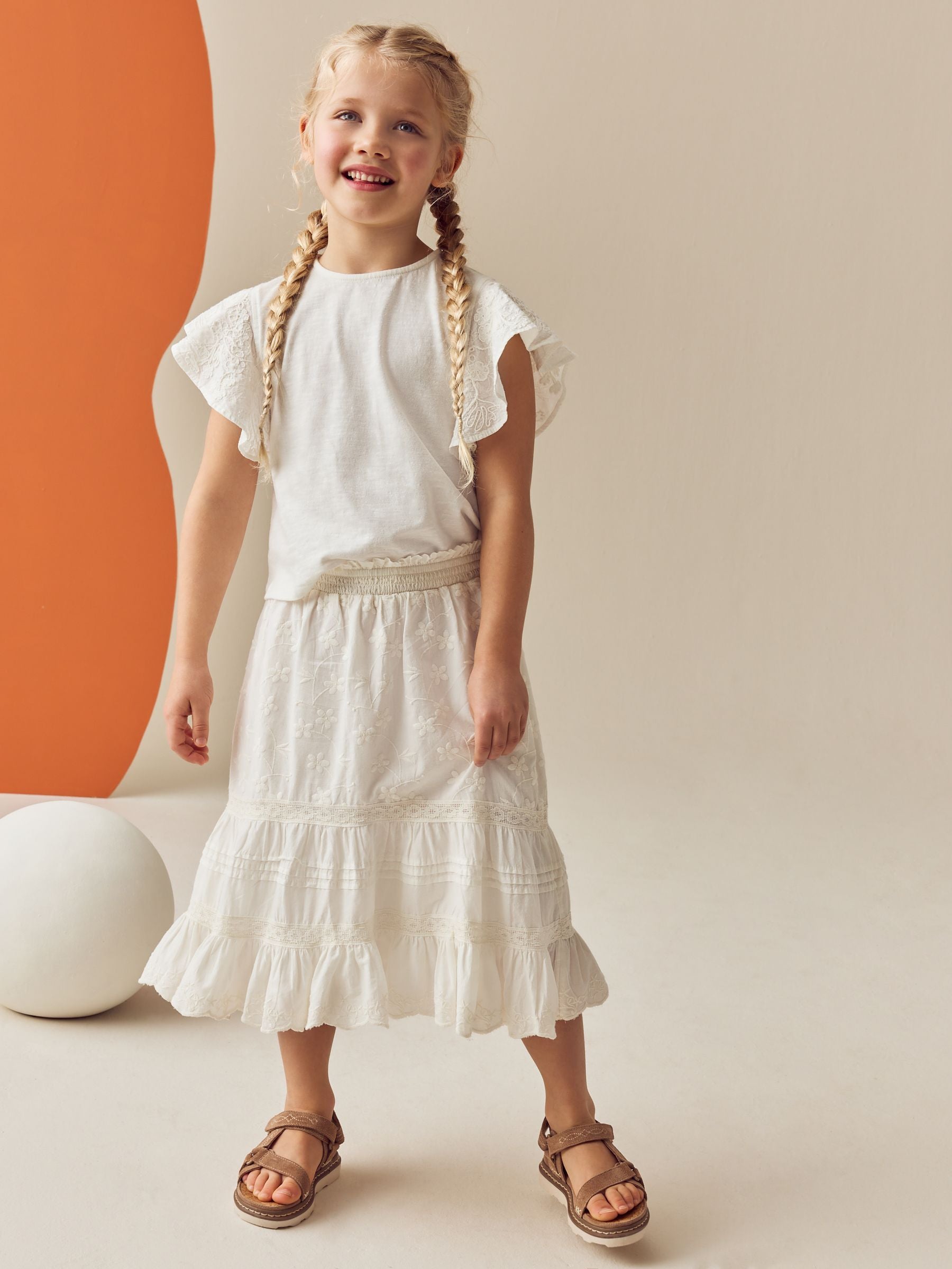 Ecru Boho Tiered Skirt (3-16yrs)